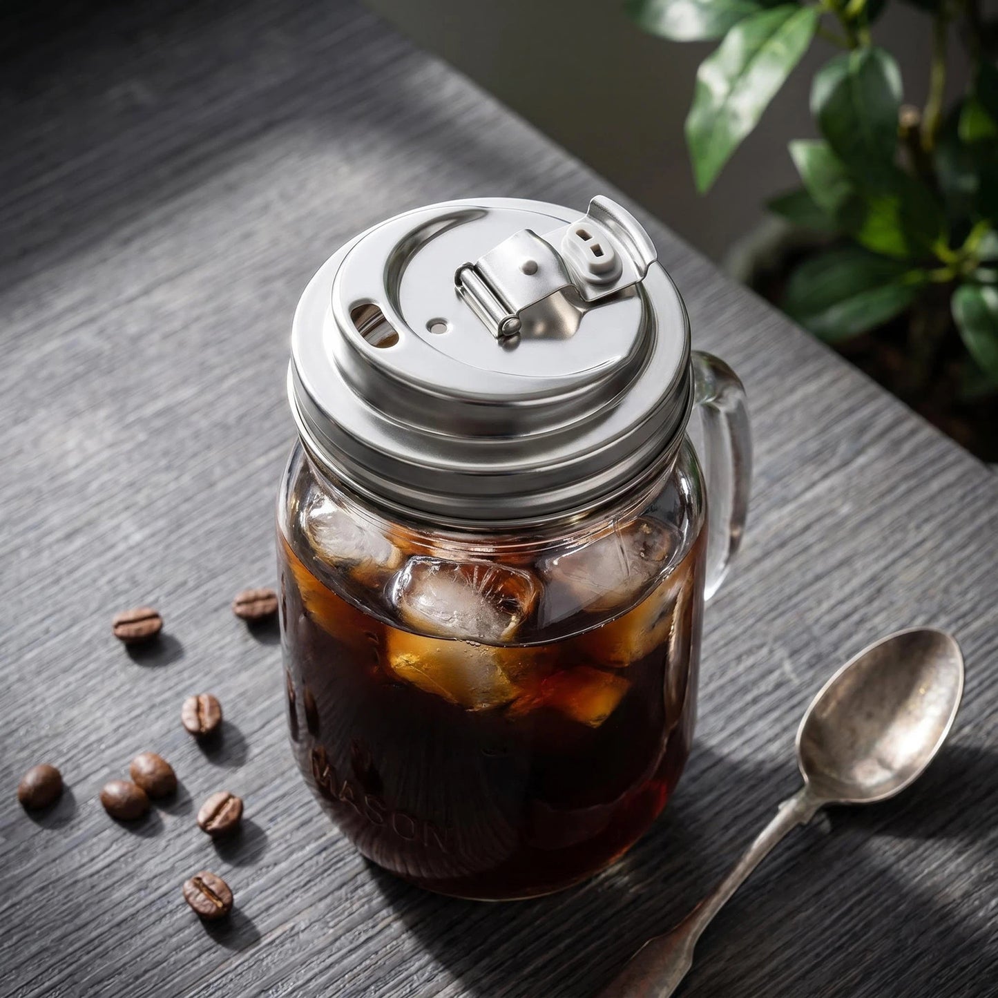2 Pack Wide Mouth Mason Jar Drinking Lids, Stainless Steel Flip Top Lid, Airtight Leak Proof Anti-Crack Jar Cap for Iced Coffee Smoothie Cold Drinks