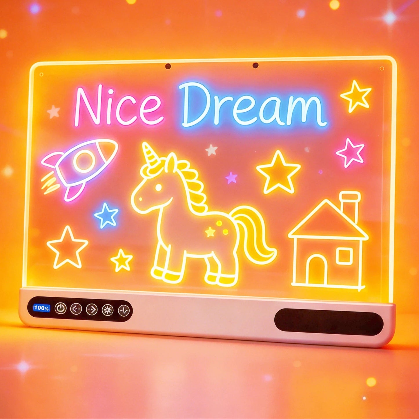 16 inch Rechargeable LED Drawing Board for Kids, 10-Color Light Up Doodle Pad, 1500mAh Battery, Digital Display, Touch Buttons & Built-in Stand, White