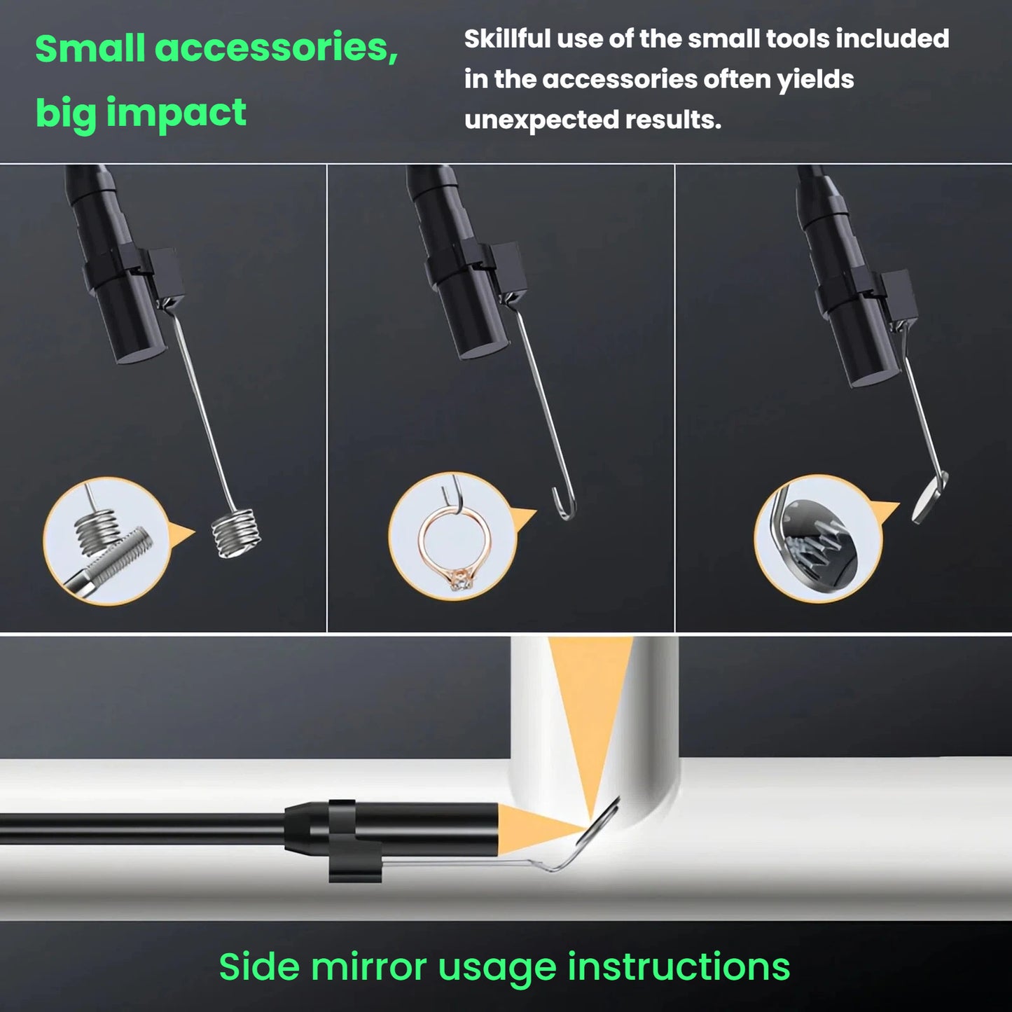 4.3" Borescope Camera with Light, 1080P HD Endoscope Snake Inspection Camera, 16.5ft Semi-Rigid Cable, IP67 Waterproof, 2600mAh Rechargeable Battery