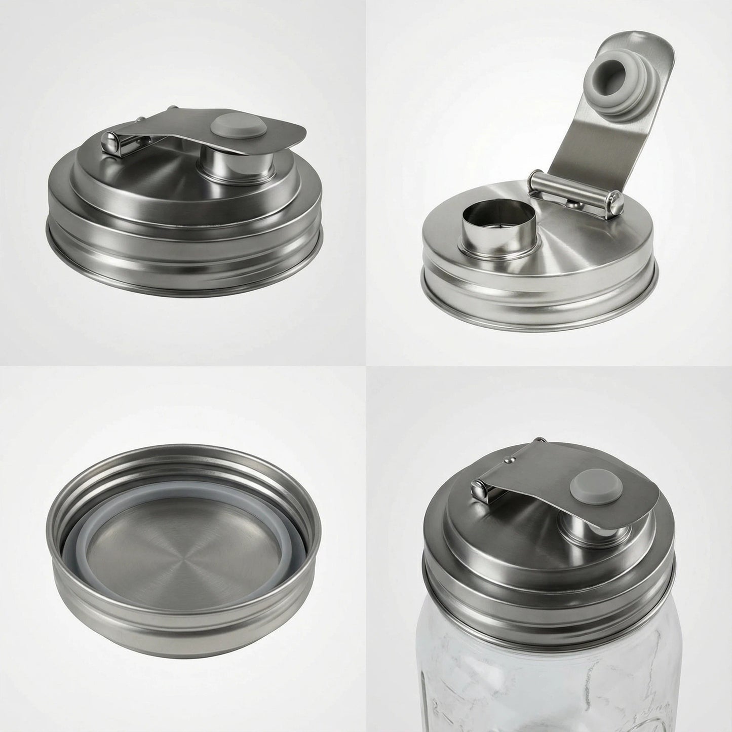 DIDUBUY 2PCS Wide-mouth Mason Jar Lids with Pour Spout | Stainless Steel Airtight Flip Cap Lids – Leak Proof for Storage, Drinking & Meal Prep