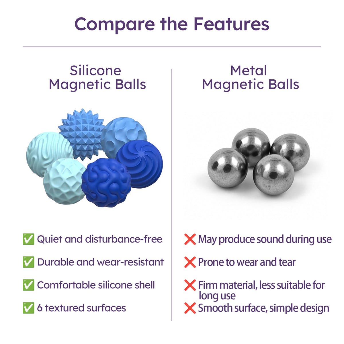 6 Pcs Magnetic Sensory Balls for Adults & Teens, Silicone Quiet Desk Stress Relief Fidget Ball Toys for Autism, Anxiety, Fun Gift Idea, Blue