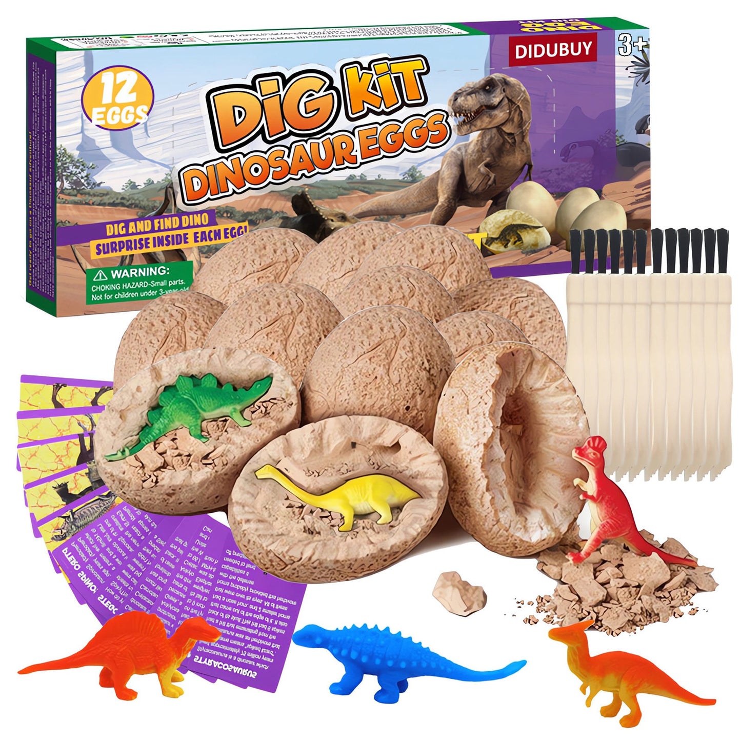 DIDUBUY Dinosaur Eggs Easter Activity Kit, 12 Pack Dino Fossil Egg Dig Kit, Dino Surprise Toys with 12 Unique Dinosaurs, Perfect for Easter Baskets, Birthday Gifts for Kids 3+