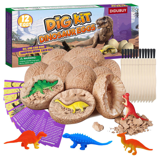 DIDUBUY Dinosaur Eggs Easter Activity Kit, 12 Pack Dino Fossil Egg Dig Kit, Dino Surprise Toys with 12 Unique Dinosaurs, Perfect for Easter Baskets, Birthday Gifts for Kids 3+