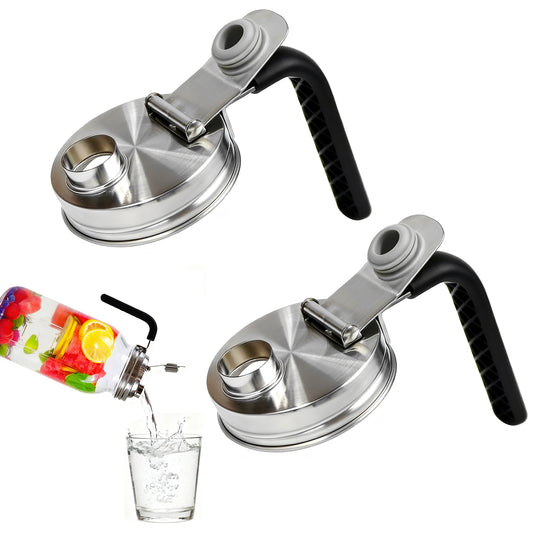 DIDUBUY 2PCS Wide-mouth Mason Jar Lids with Pour Spout | Stainless Steel Leak Proof Flip Cap Lids for Wide Mouth Mason Jars | Airtight Seal for Drinking, Salad Dressing, Food Storage & Dispensing