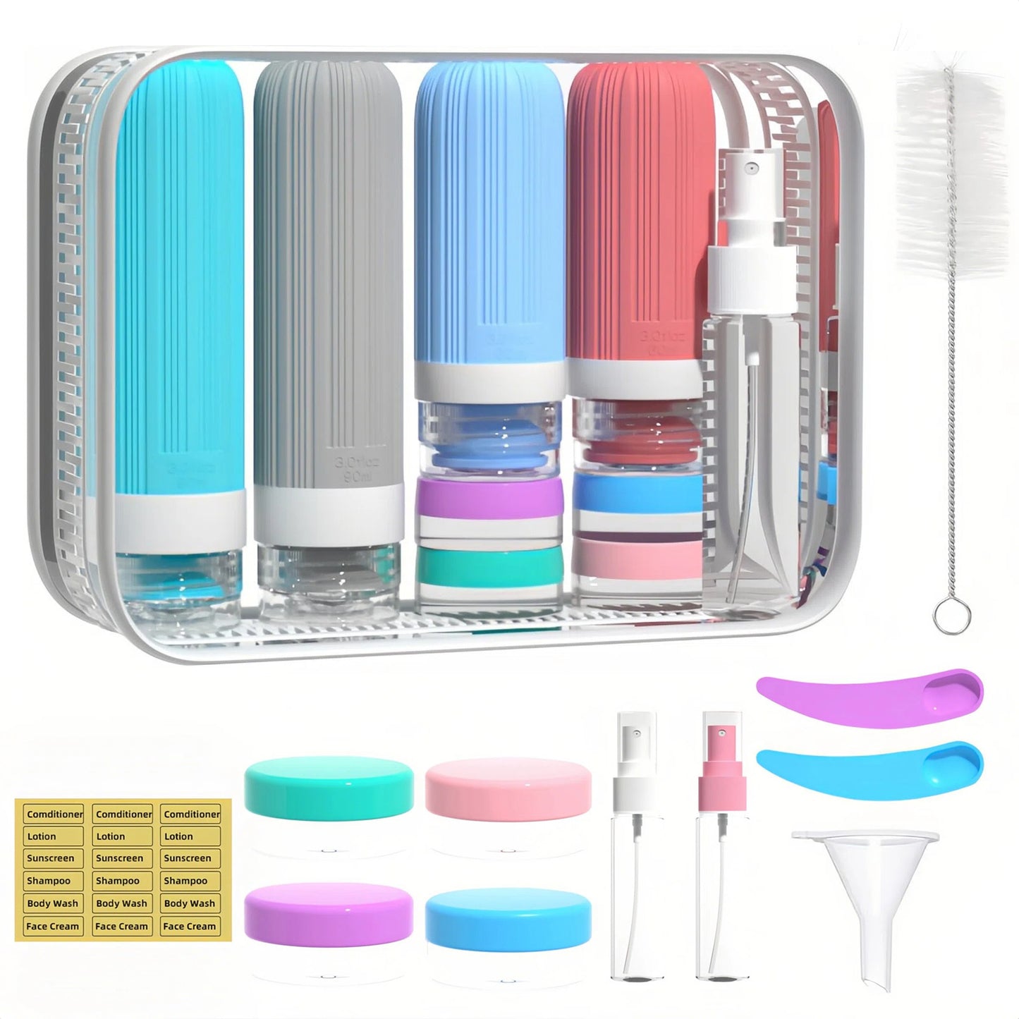 16 pack Travel Bottles Set, Leak Proof Silicone Squeezable Toiletry Containers, TSA Approved Refillable Travel Accessories with Toiletry Bag for Shampoo, Conditioner, Lotion & Body Wash
