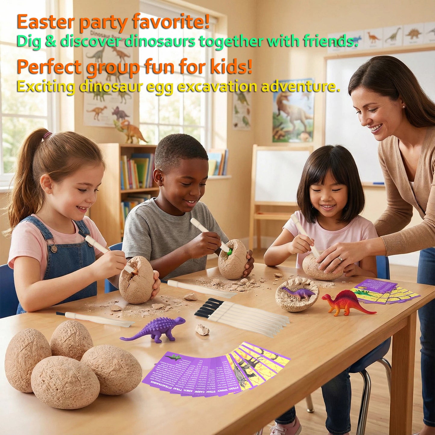 DIDUBUY Dinosaur Eggs Easter Activity Kit, 12 Pack Dino Fossil Egg Dig Kit, Dino Surprise Toys with 12 Unique Dinosaurs, Perfect for Easter Baskets, Birthday Gifts for Kids 3+