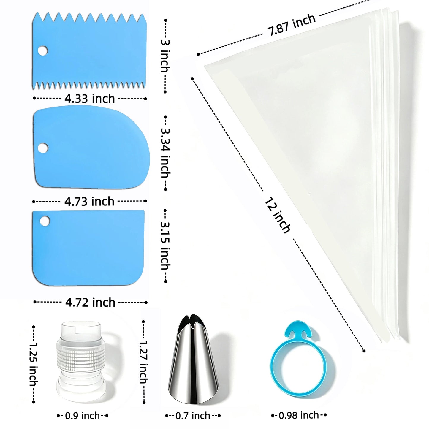 Piping Bags and Tips Set, 231 Pcs Cake Decorating Supplies Kit, 12 Inch Disposable Anti Burst Icing Bags, Frosting Tips, Couplers, Bag Ties, Cake Scrapers
