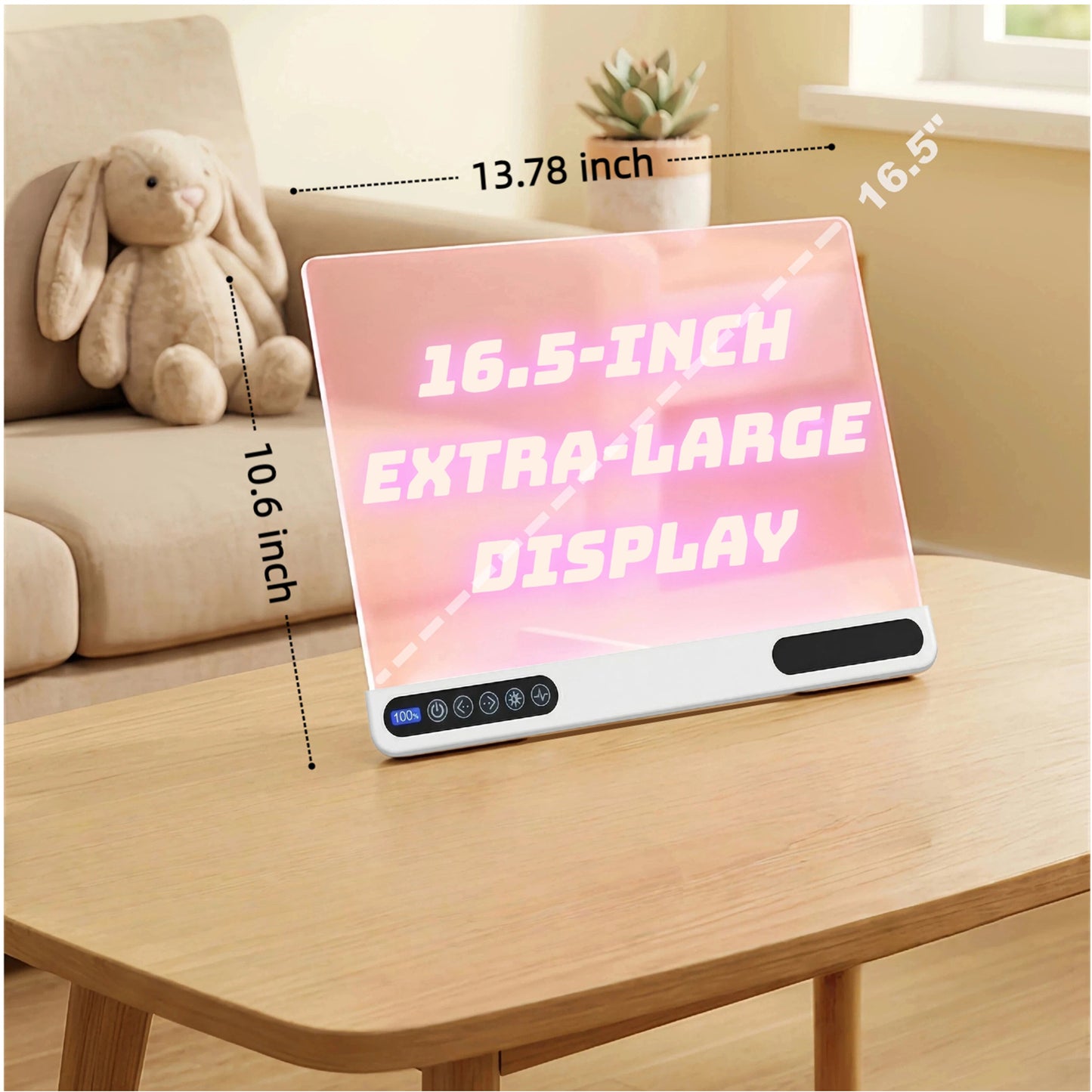 16 inch Rechargeable LED Drawing Board for Kids, 10-Color Light Up Doodle Pad, 1500mAh Battery, Digital Display, Touch Buttons & Built-in Stand, White