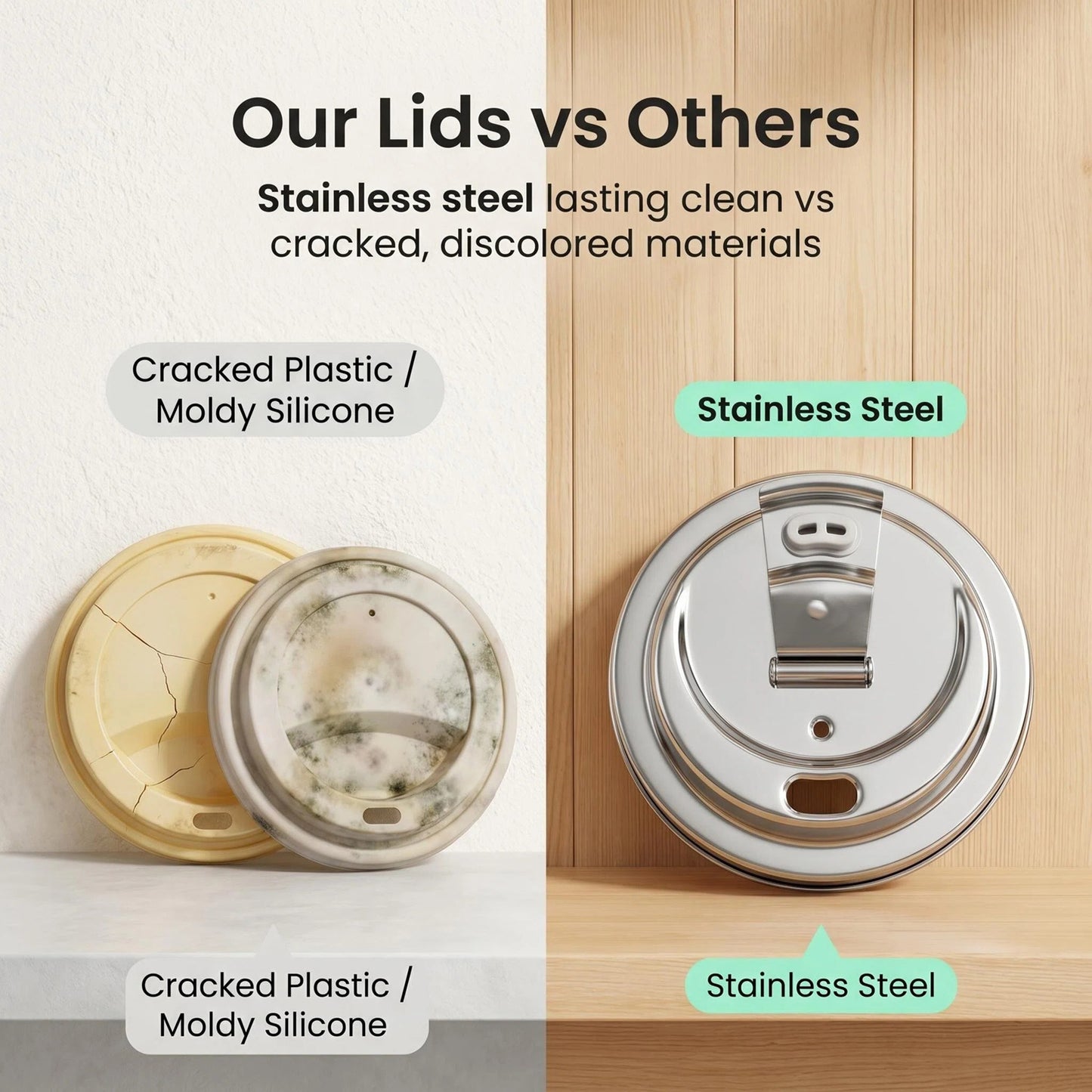 2 Pack Wide Mouth Mason Jar Drinking Lids, Stainless Steel Flip Top Lid, Airtight Leak Proof Anti-Crack Jar Cap for Iced Coffee Smoothie Cold Drinks