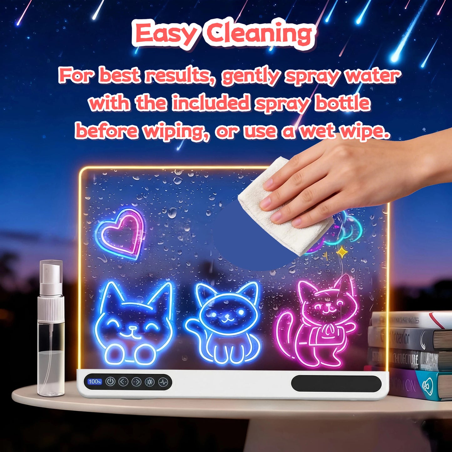 16 inch Rechargeable LED Drawing Board for Kids, 10-Color Light Up Doodle Pad, 1500mAh Battery, Digital Display, Touch Buttons & Built-in Stand, White