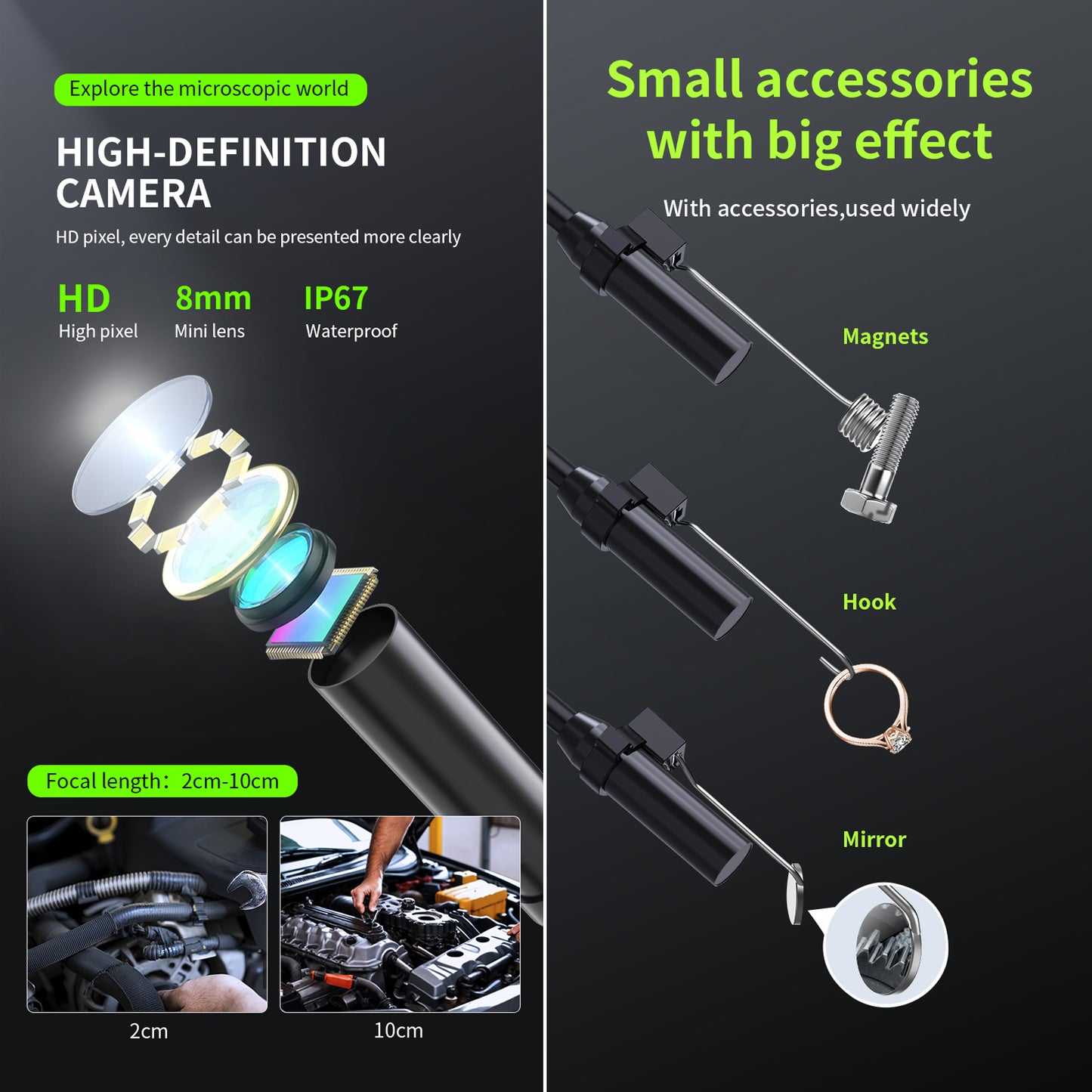 4.3" Borescope Camera with Light, 1080P HD Endoscope Snake Inspection Camera, 16.5ft Semi-Rigid Cable, IP67 Waterproof, 2600mAh Rechargeable Battery