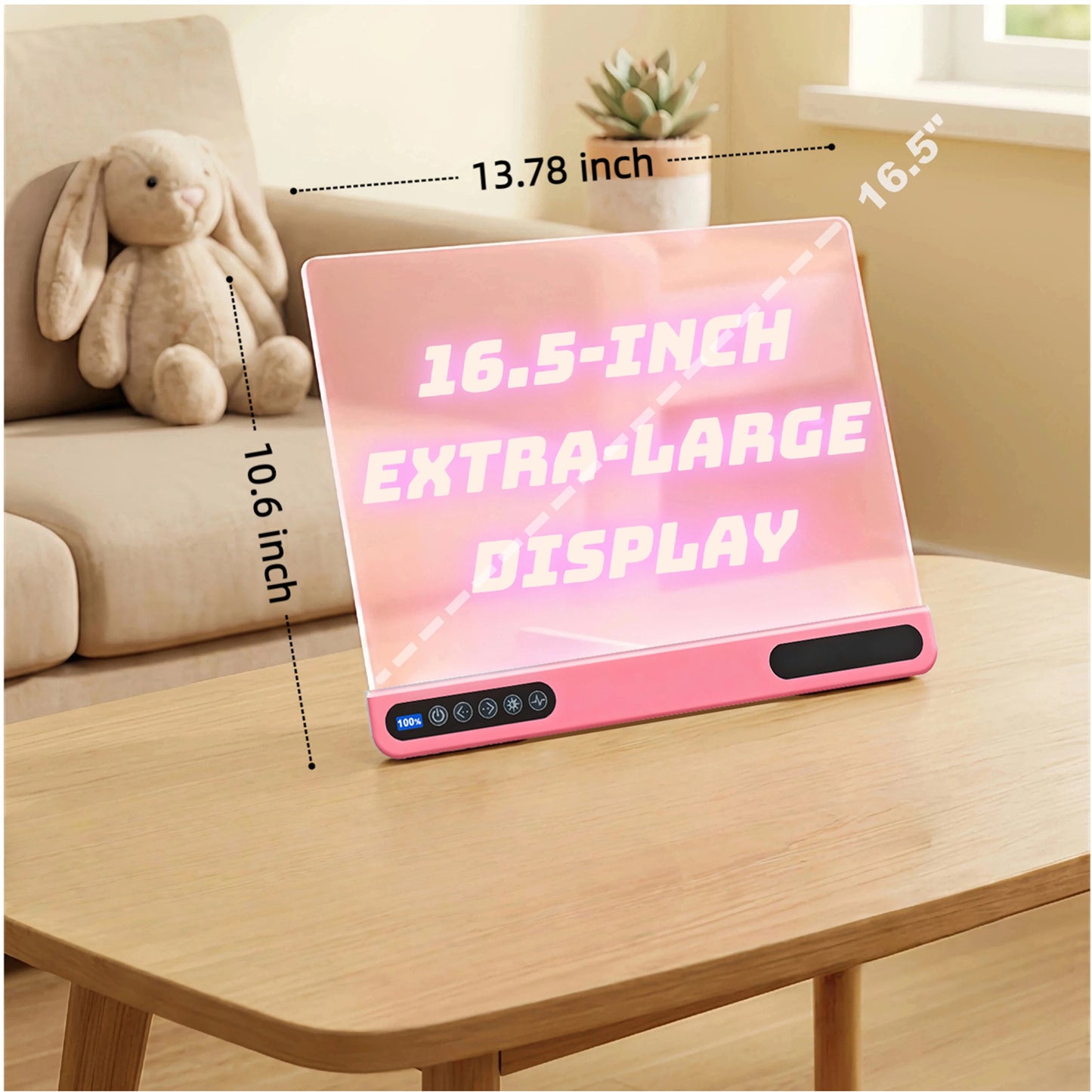 16 inch Rechargeable LED Drawing Board for Kids, 10-Color Light Up Doodle Pad, 1500mAh Battery, Digital Display, Touch Buttons & Built-in Stand, Pink
