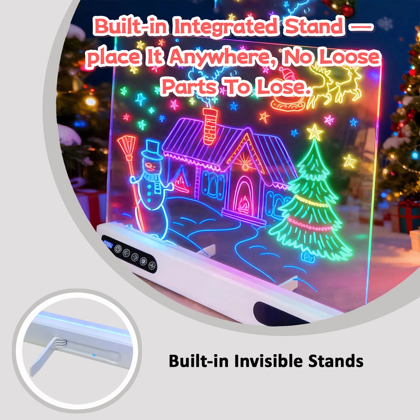 16 inch Rechargeable LED Drawing Board for Kids, 10-Color Light Up Doodle Pad, 1500mAh Battery, Digital Display, Touch Buttons & Built-in Stand, White
