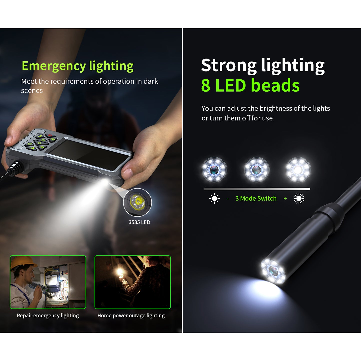 4.3" Borescope Camera with Light, 1080P HD Endoscope Snake Inspection Camera, 16.5ft Semi-Rigid Cable, IP67 Waterproof, 2600mAh Rechargeable Battery