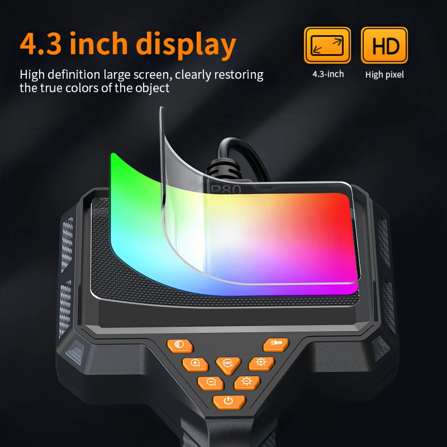 4.3" Borescope Camera with Light, 2600mAh Rechargeable Battery, 1080P HD Endoscope Snake Inspection Camera, 16.5ft Semi-Rigid Cable, IP67 Waterproof
