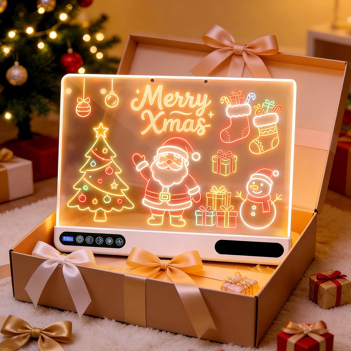 16 inch Rechargeable LED Drawing Board for Kids, 10-Color Light Up Doodle Pad, 1500mAh Battery, Digital Display, Touch Buttons & Built-in Stand, White