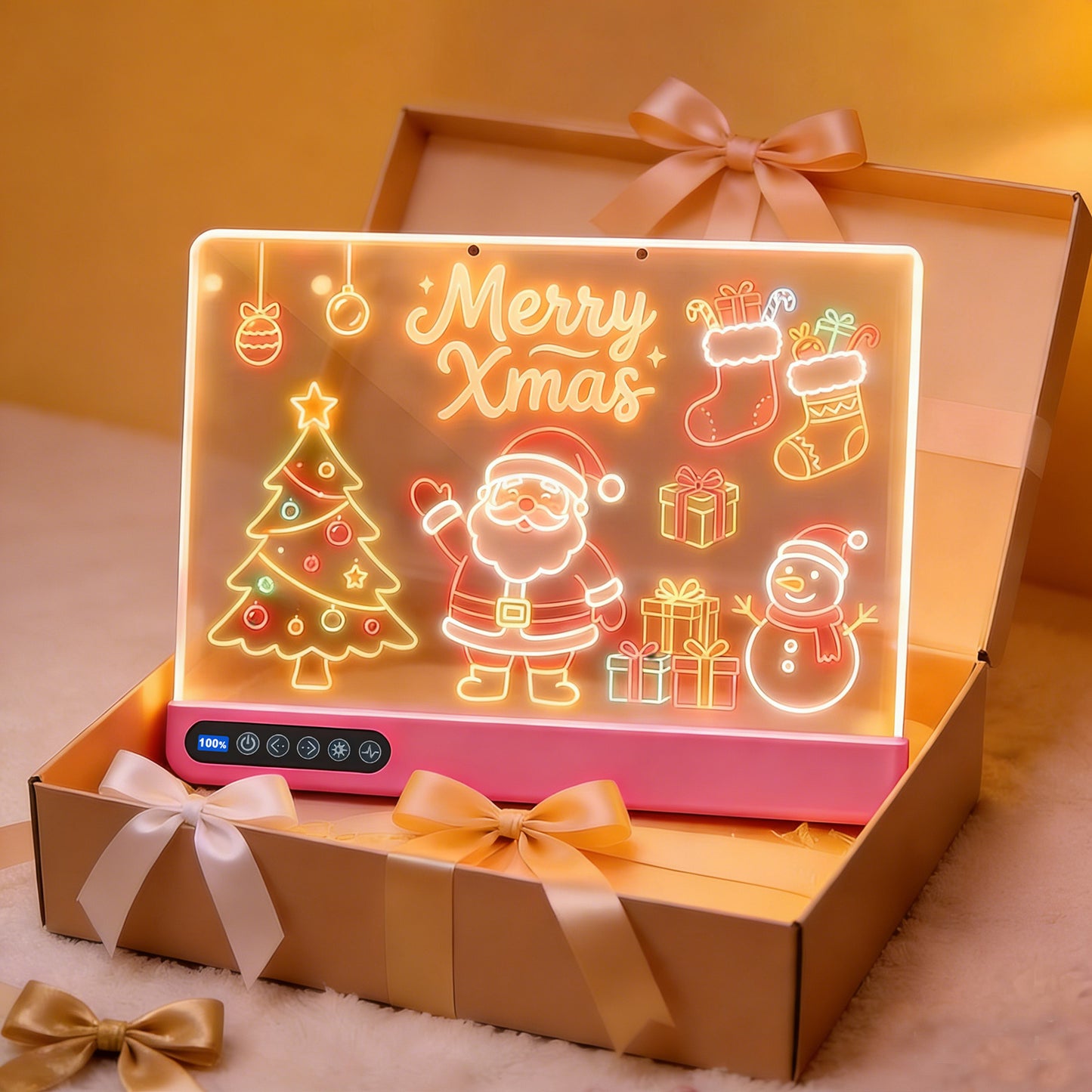 16 inch Rechargeable LED Drawing Board for Kids, 10-Color Light Up Doodle Pad, 1500mAh Battery, Digital Display, Touch Buttons & Built-in Stand, Pink
