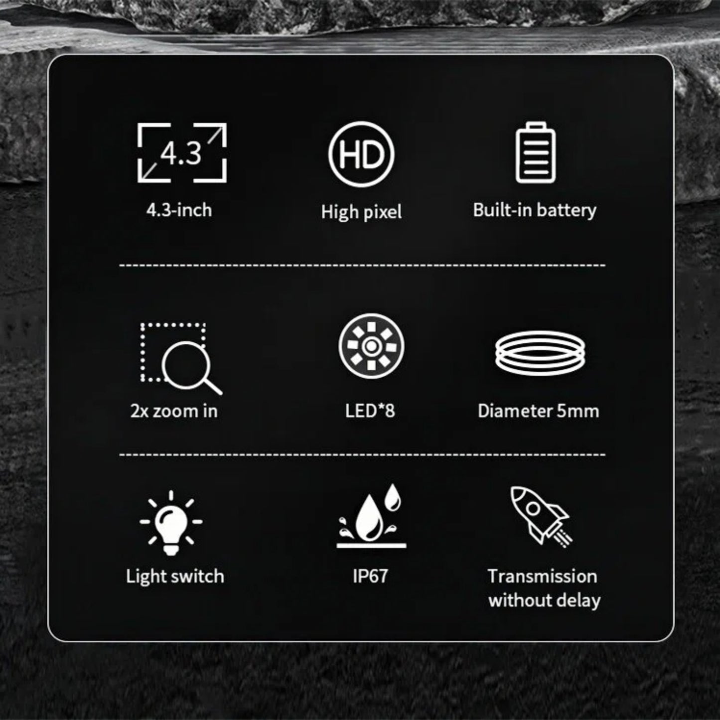 4.3" Borescope Camera with Light, 1080P HD Endoscope Snake Inspection Camera, 16.5ft Semi-Rigid Cable, IP67 Waterproof, 2600mAh Rechargeable Battery