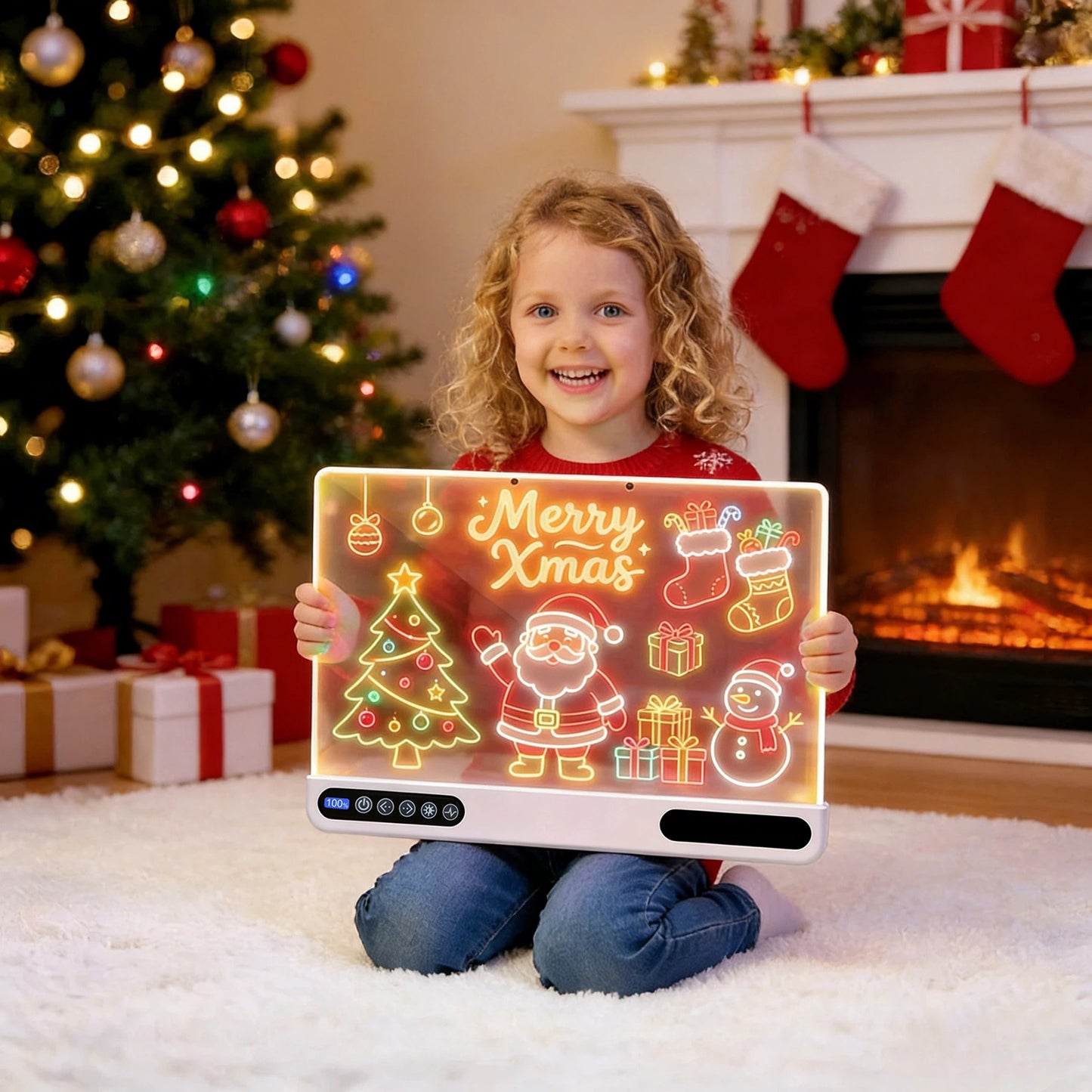 16 inch Rechargeable LED Drawing Board for Kids, 10-Color Light Up Doodle Pad, 1500mAh Battery, Digital Display, Touch Buttons & Built-in Stand, White