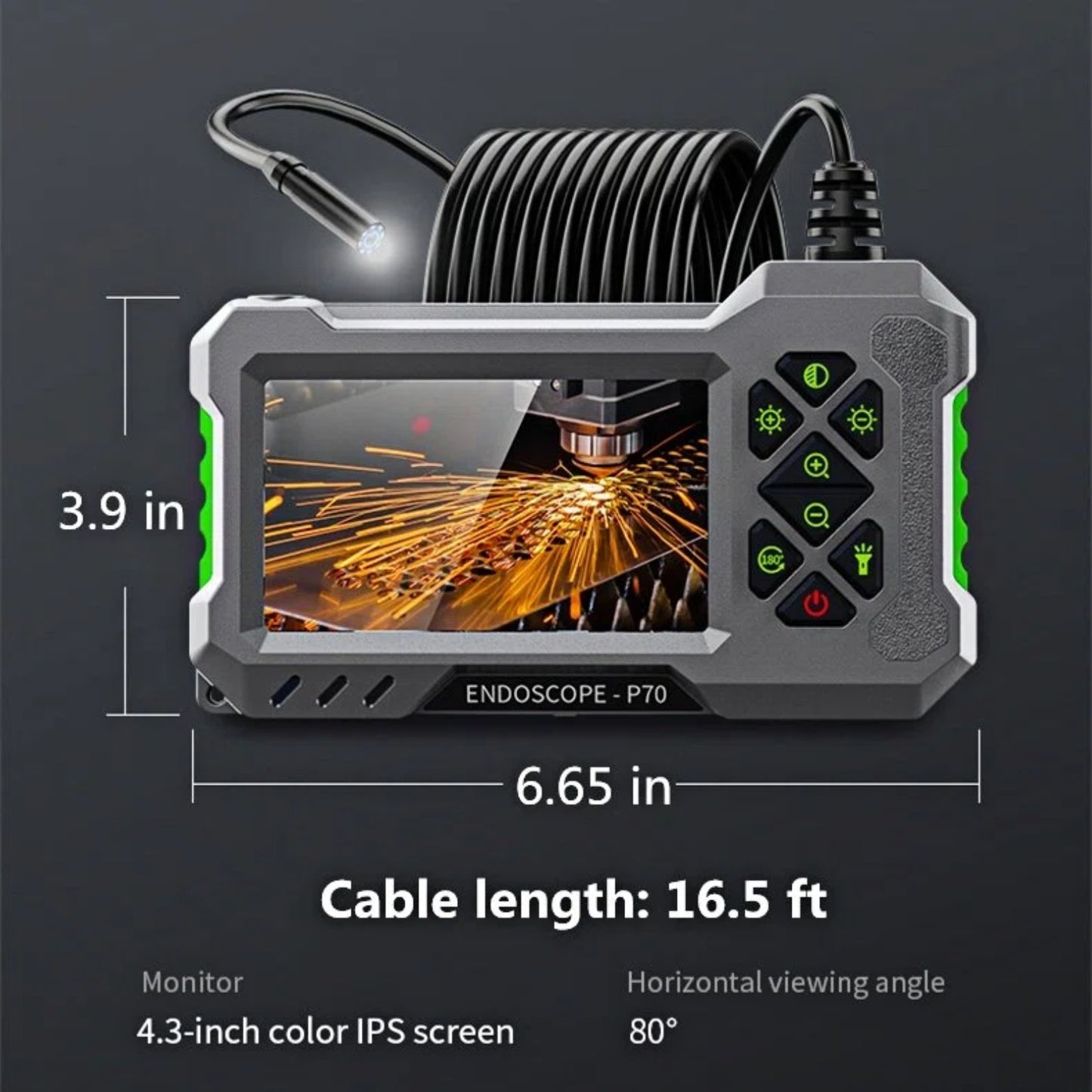 4.3" Borescope Camera with Light, 1080P HD Endoscope Snake Inspection Camera, 16.5ft Semi-Rigid Cable, IP67 Waterproof, 2600mAh Rechargeable Battery