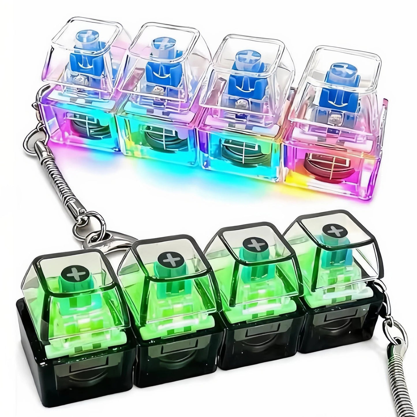 3 Pack Keyboard Fidget Keychain Toy with LED Light, 4-in-1 Button Clicker Desk Toys for Stress Relief & Focus, Portable Travel for 18+