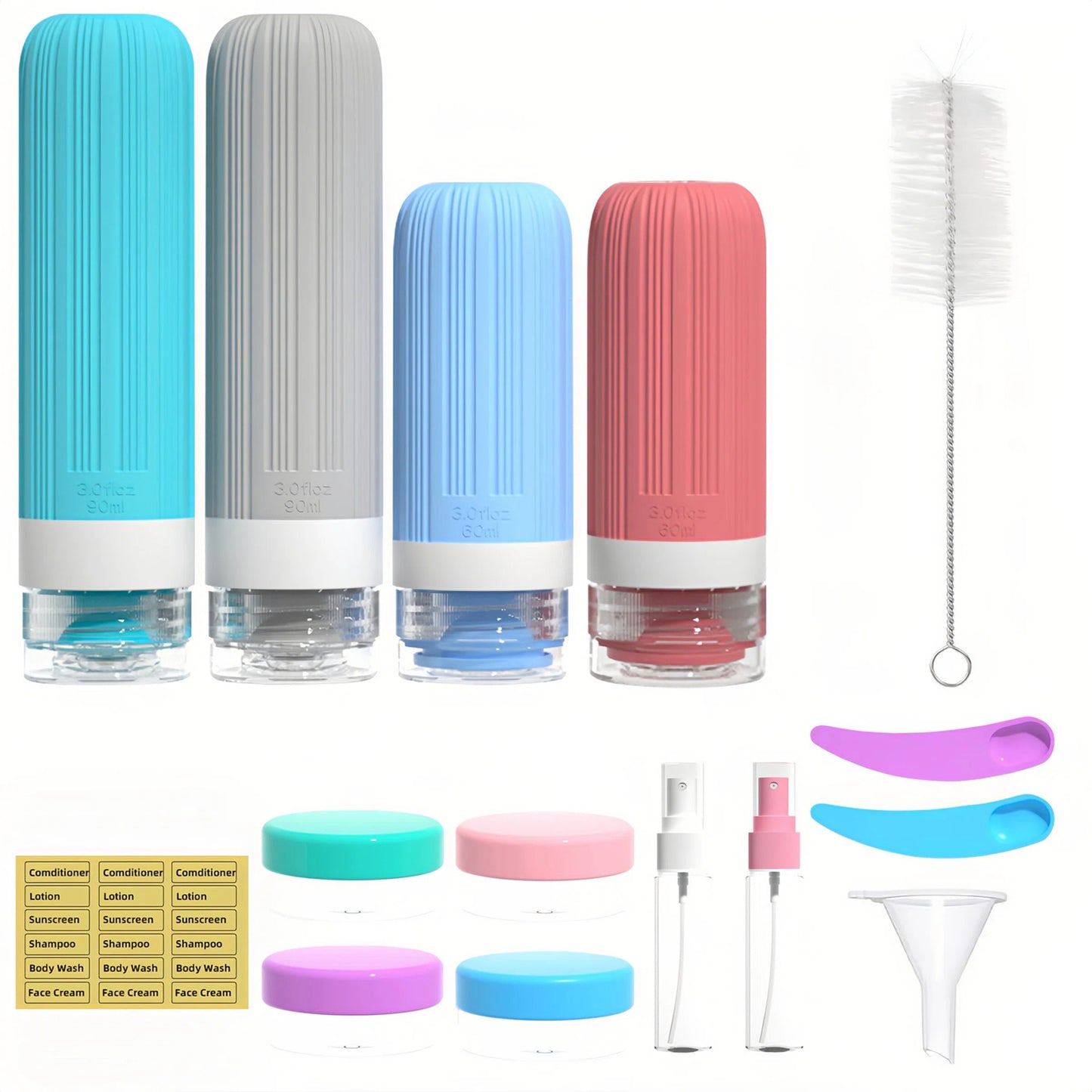 16 pack Travel Bottles Set, Leak Proof Silicone Squeezable Toiletry Containers, TSA Approved Refillable Travel Accessories with Toiletry Bag for Shampoo, Conditioner, Lotion & Body Wash