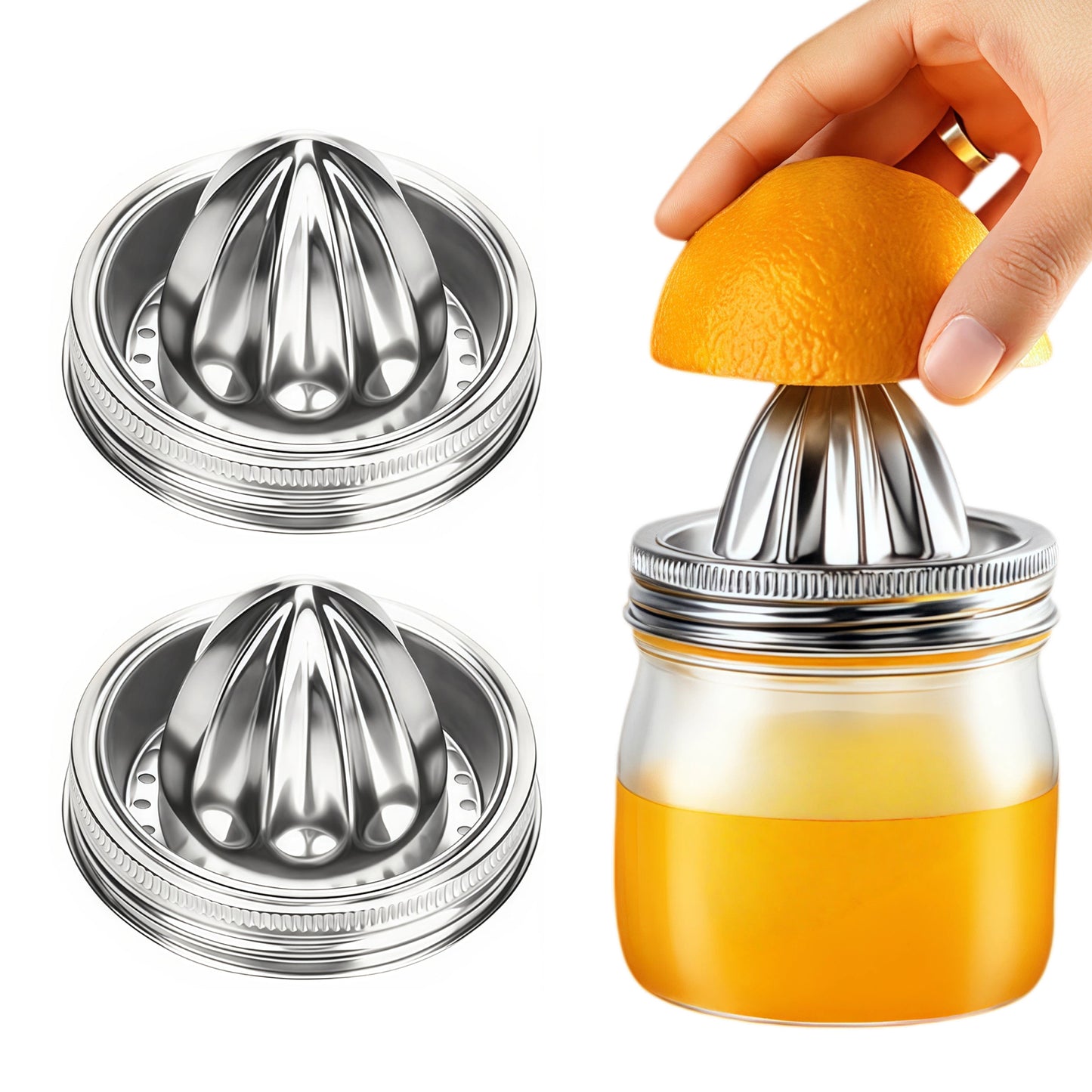 DIDUBUY 2 Pack Stainless Steel Juicer Lid for Wide Mouth Mason Jars – Manual Citrus Reamer & Press for Lemons, Oranges, Limes – Dishwasher Safe, BPA-Free
