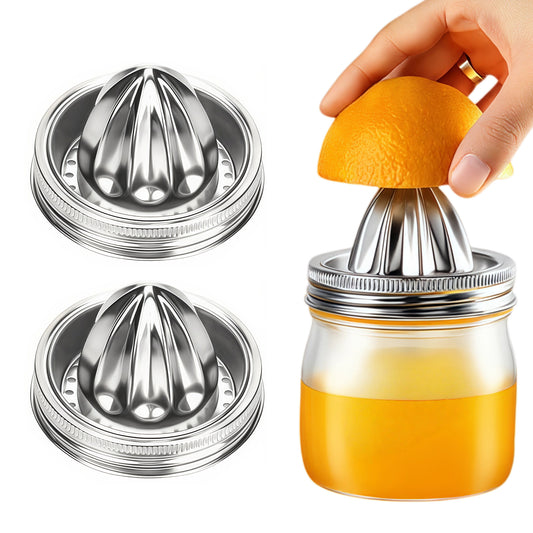 DIDUBUY 2 Pack Stainless Steel Juicer Lid for Wide Mouth Mason Jars – Manual Citrus Reamer & Press for Lemons, Oranges, Limes – Dishwasher Safe, BPA-Free