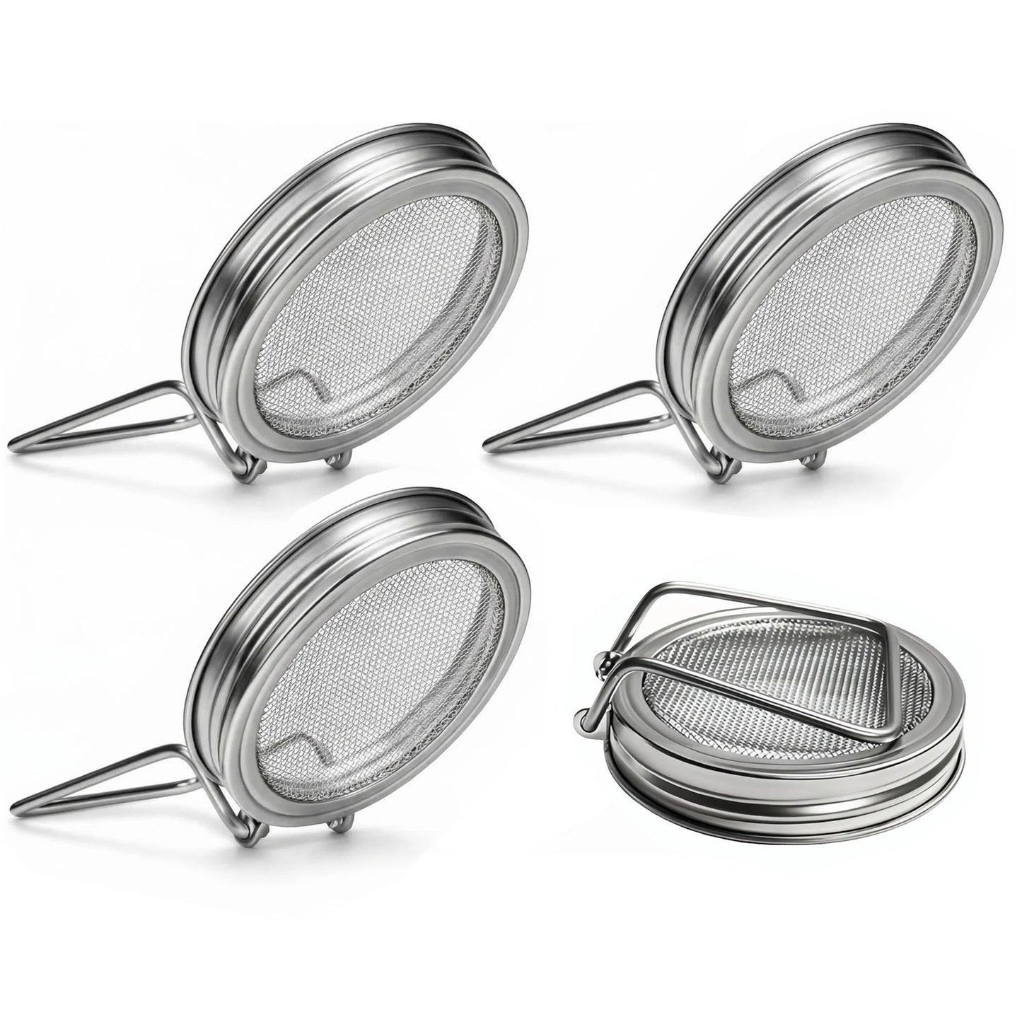 4 Pcs Wide Mouth Mason Jar Sprouting Lids, 2-in-1 Stainless Steel Reusable Germination Lid with Integrated Support Stand for Seed Sprout Growing