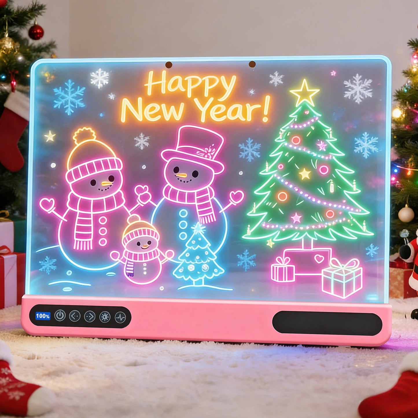 16 inch Rechargeable LED Drawing Board for Kids, 10-Color Light Up Doodle Pad, 1500mAh Battery, Digital Display, Touch Buttons & Built-in Stand, Pink