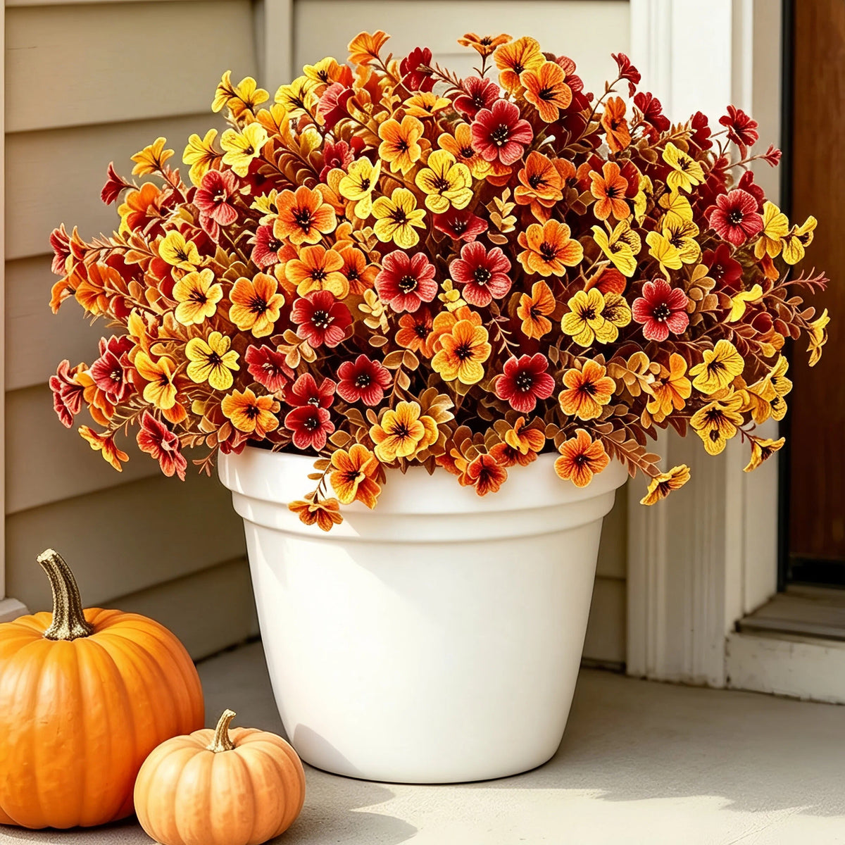 12 Bundles Artificial Fall Plants Flowers for Outdoor Decoration, 14" UV Resistant Faux Silk Daisy for Porch Patio Yard Autumn Decor