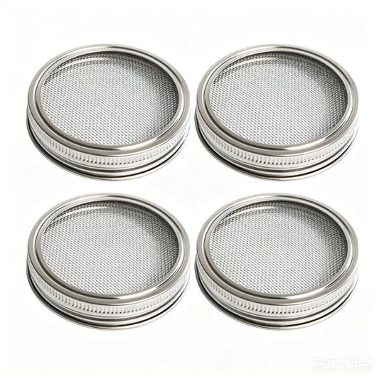 4 Pack Seed Sprouting Lids, 304 Stainless Steel Mesh Strainer Lids for Wide Mouth Mason Jars, Growing Organic Sprouts, Food Sifter