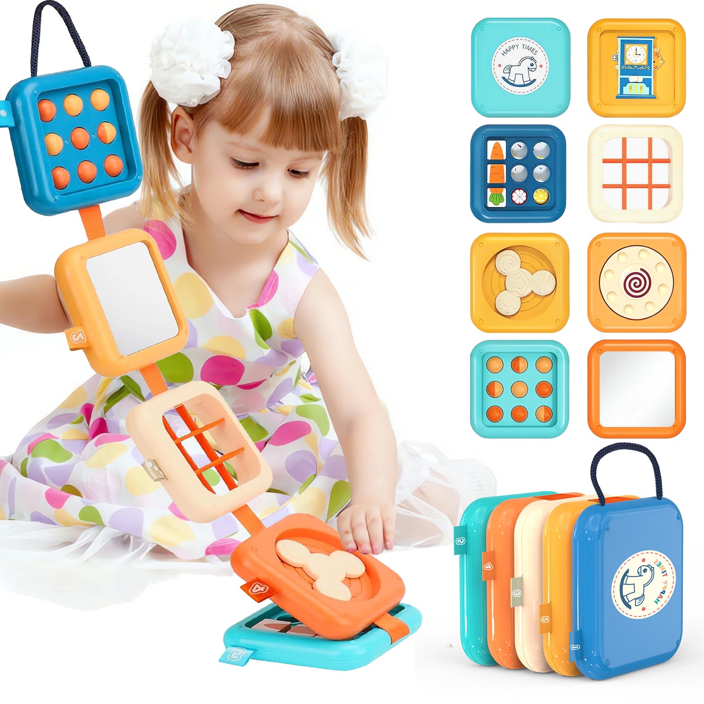 DIDUBUY Montessori Busy Board for 1.5+ Year Old | 8-in-1 Sensory Travel Toys for Toddlers | Fine Motor Skills Activity Busy Cube for Babies Birthday Gifts