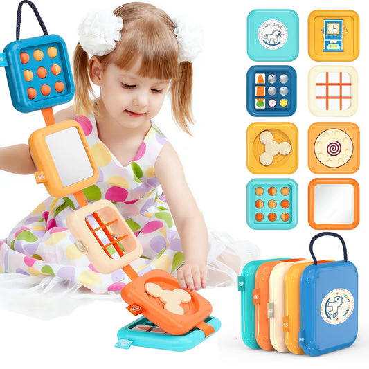 DIDUBUY Montessori Busy Board for 1.5+ Year Old | 8-in-1 Sensory Travel Toys for Toddlers | Fine Motor Skills Activity Busy Cube for Babies Birthday Gifts