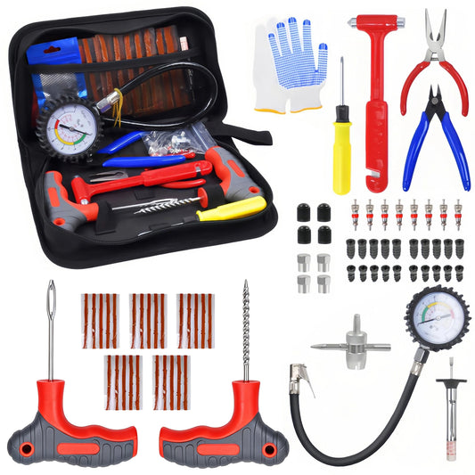 73 Pcs Tubeless Tire Repair Kit, Emergency Flat Tire Plug Tool Set for Car, SUV, Motorcycle, Truck, RV, Jeep, Tractor, Lawn Mower