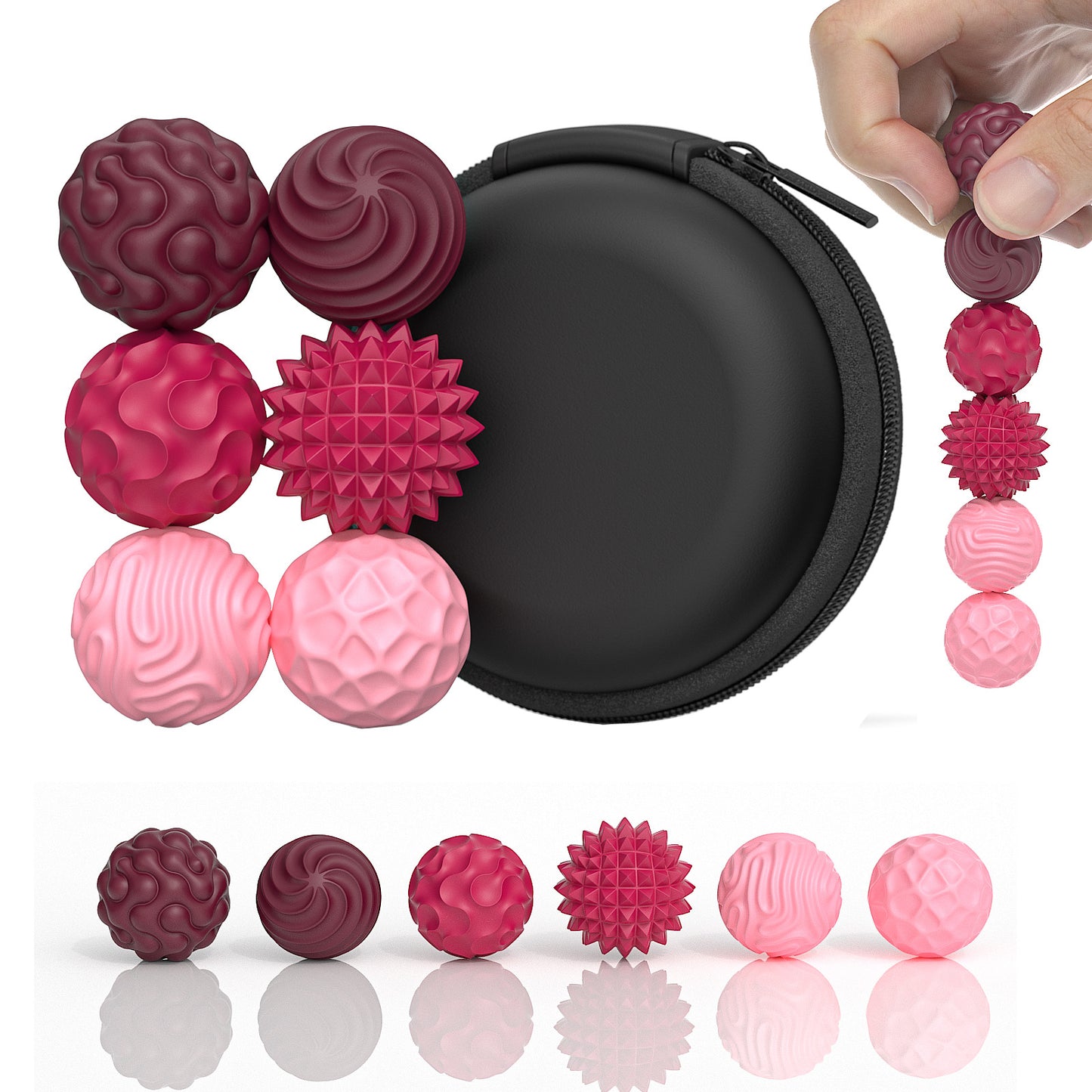DIDUBUY Magnetic Fidget Balls for Adults & Teens, 6 Pcs Silicone Sensory Stress Relief Toys for Autism, Anxiety, Adhd, Quiet Desk Fidget Toy, Fun Gift Idea. Pink