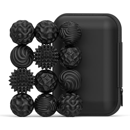 12 Pack Silicone Stress Relief Fidget Balls, Silent Desk Sensory Toys for Adults & Teens Office Classroom Use, Black