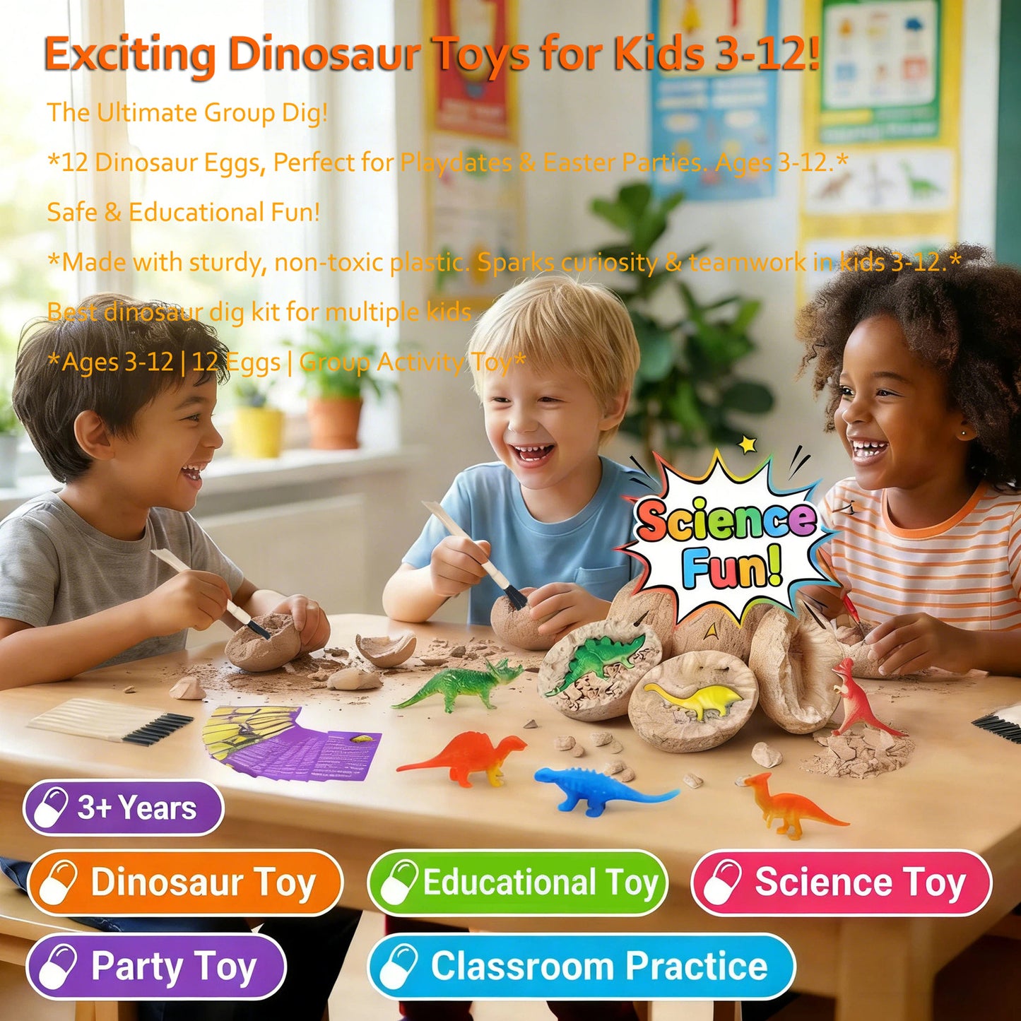 DIDUBUY Dinosaur Eggs Easter Activity Kit, 12 Pack Dino Fossil Egg Dig Kit, Dino Surprise Toys with 12 Unique Dinosaurs, Perfect for Easter Baskets, Birthday Gifts for Kids 3+