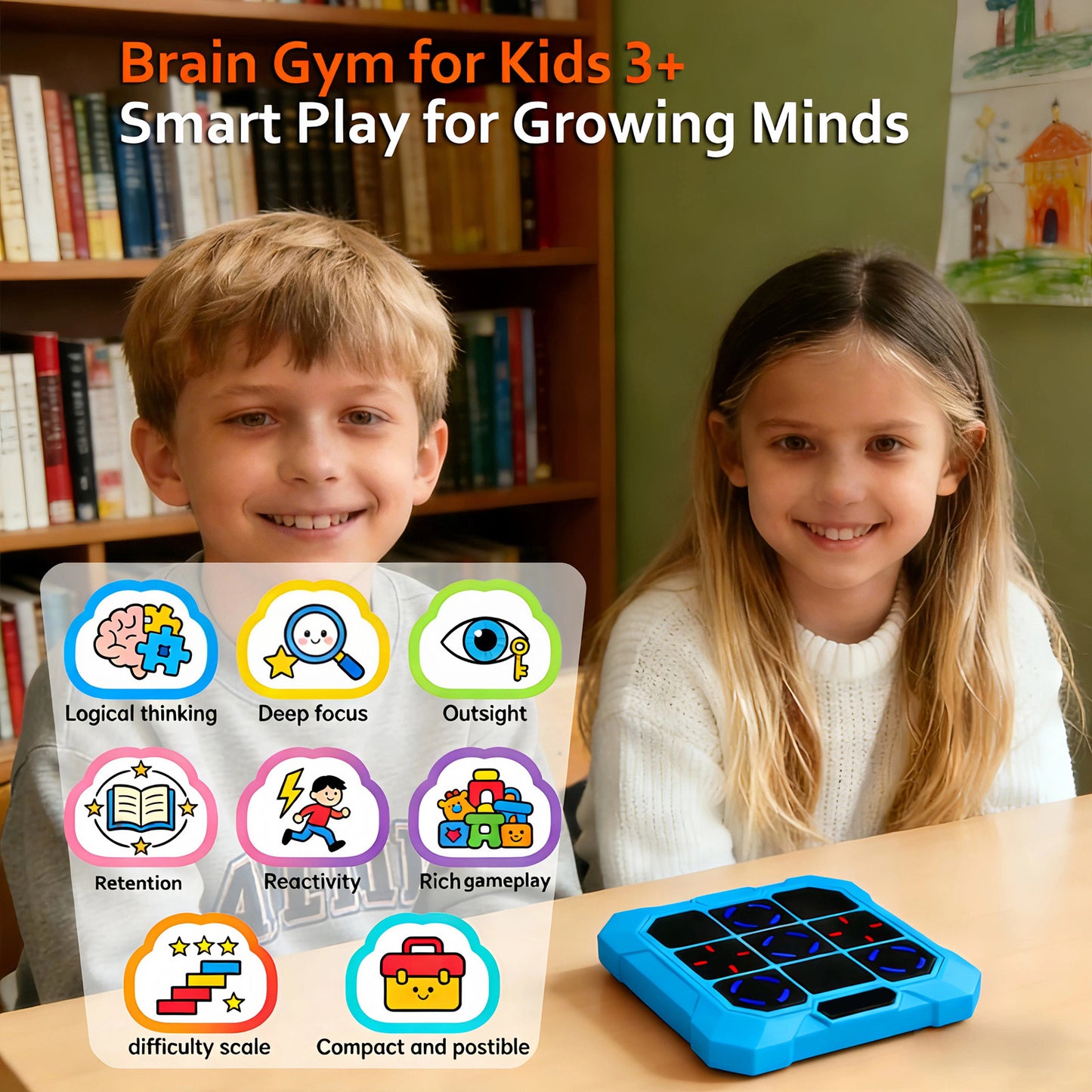 DIDUBUY Electronic Tic Tac Toe Game for Easter Gifts, 6-in-1 Rechargeable Handheld Puzzle Game Console with Mute, Brain Teaser Travel Toy for Kids Ages 4 5 6 7 8+ Year Old Boys Girls, Blue