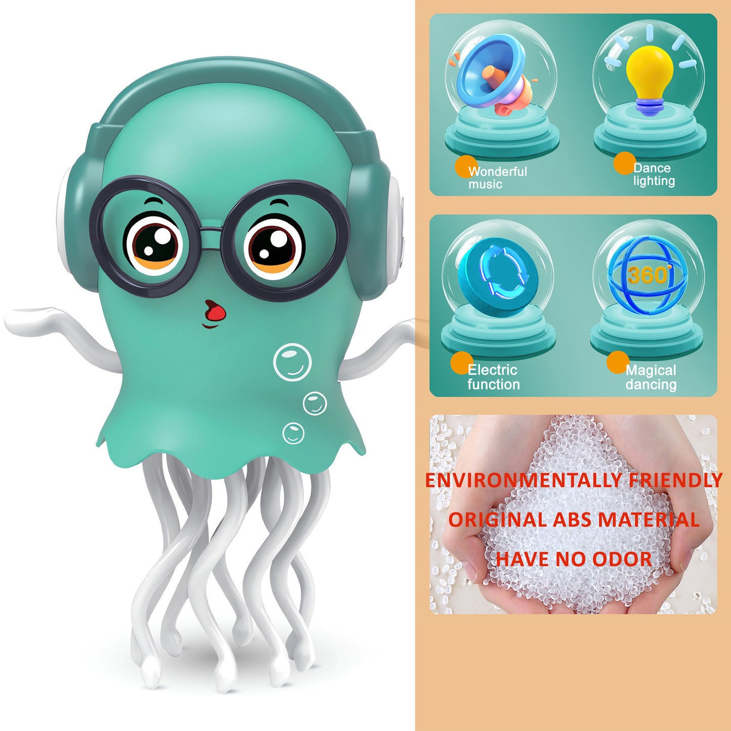 DIDUBUY Electric Dancing Jellyfish, Jellydancer Dancing & Crawling Toy, LED Lights & Music, Bump & Go, Interactive Sensory Toys for Baby, Easter Gift