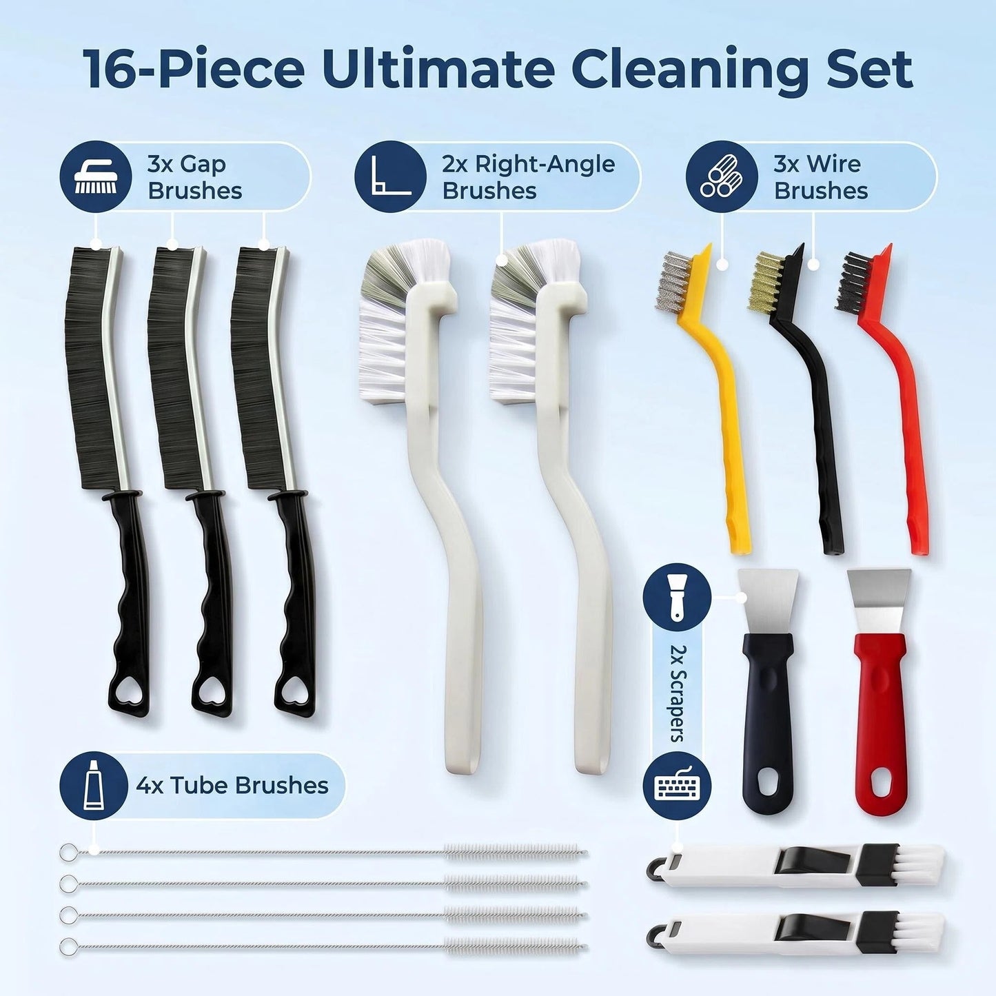 16 Pcs Crevice Cleaning Brush Set, Hard Bristle Scrub Brush for Deep Cleaning, Ideal for Kitchen, Bathroom, Tiles, Bottles, and Blenders