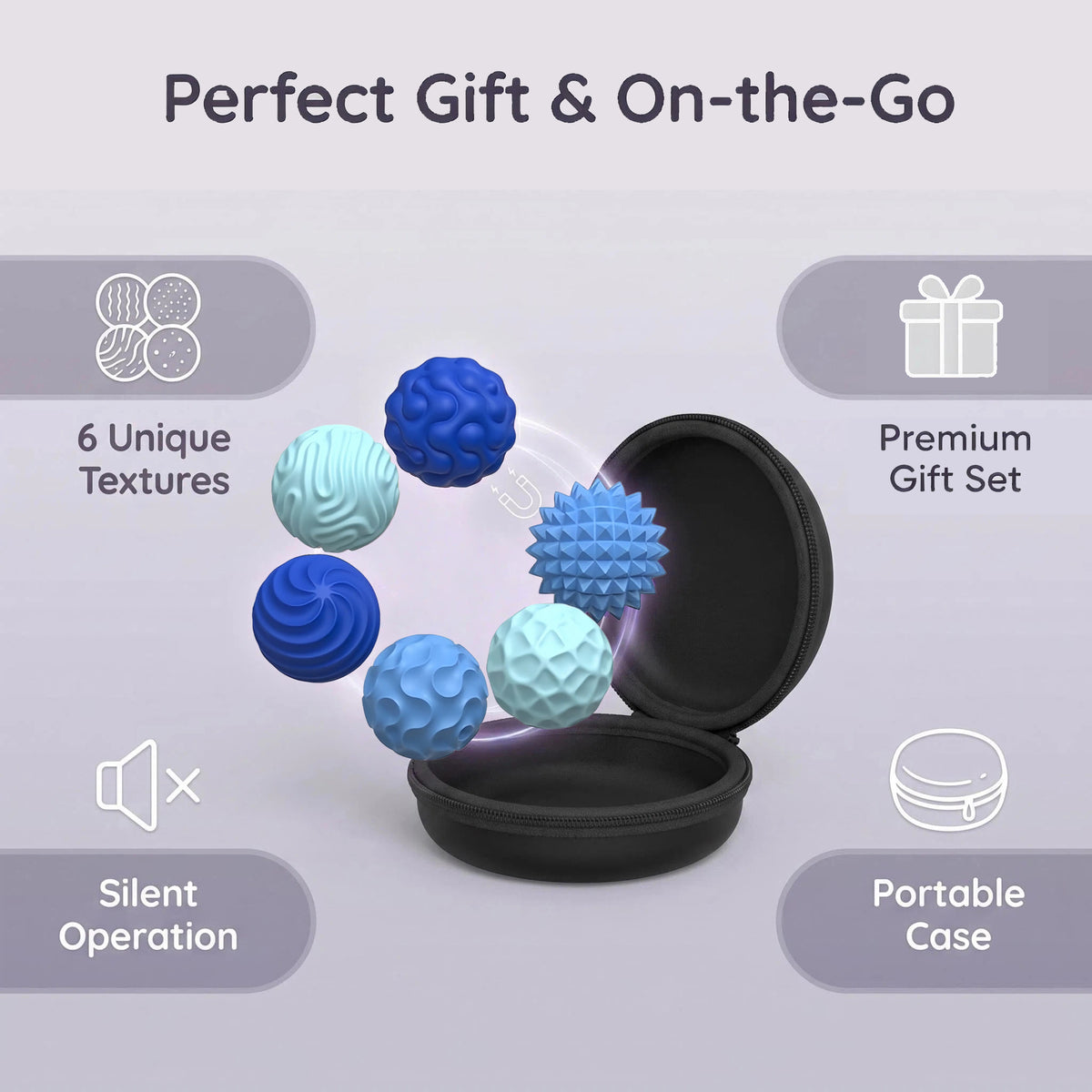 6 Pcs Magnetic Sensory Balls for Adults & Teens, Silicone Quiet Desk Stress Relief Fidget Ball Toys for Autism, Anxiety, Fun Gift Idea, Blue
