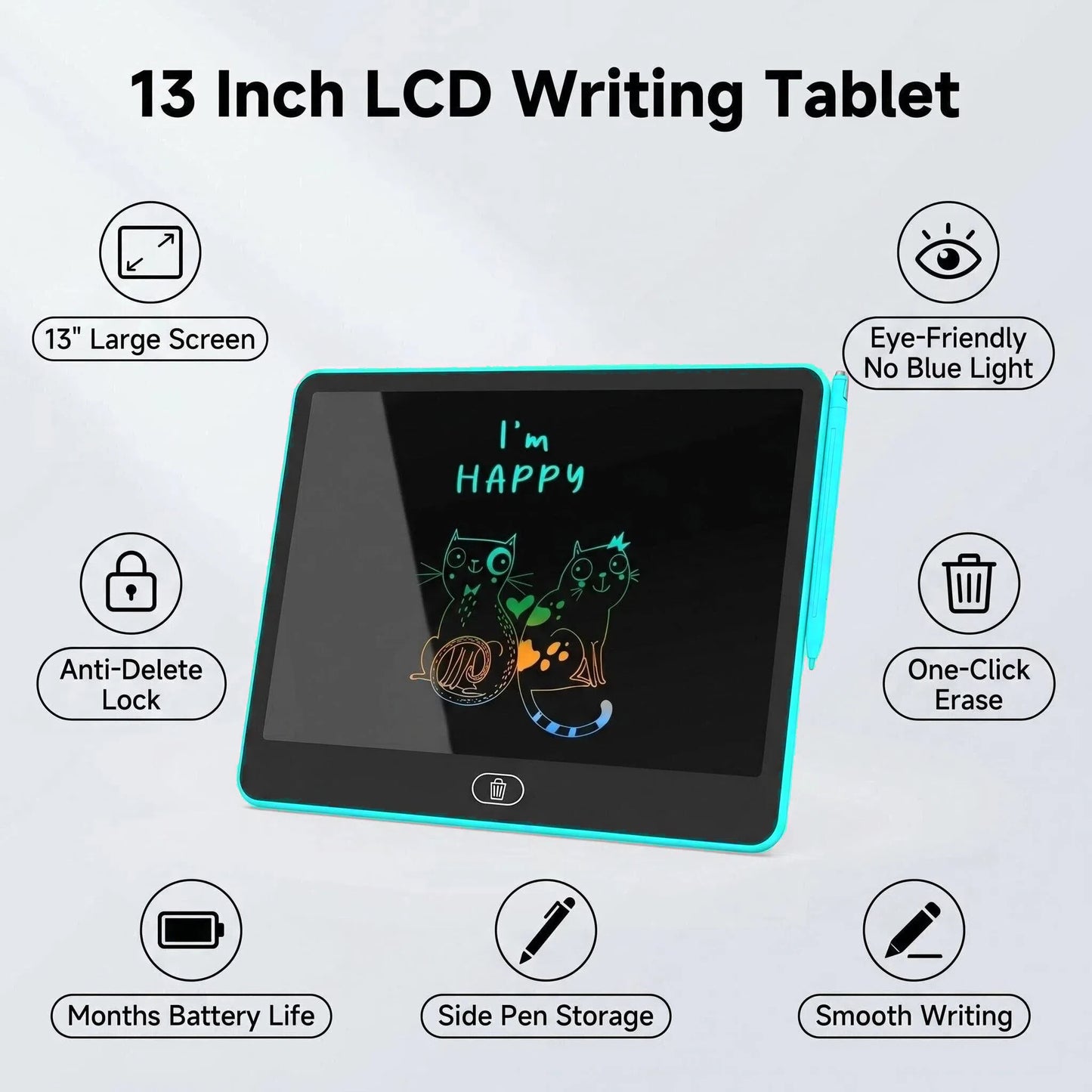 LCD Writing Tablet for Kids, 12.5 Inch Reusable Doodle Board, Educational & Travel Toy Gift for 3-12 Year Old Boys Girls, Blue