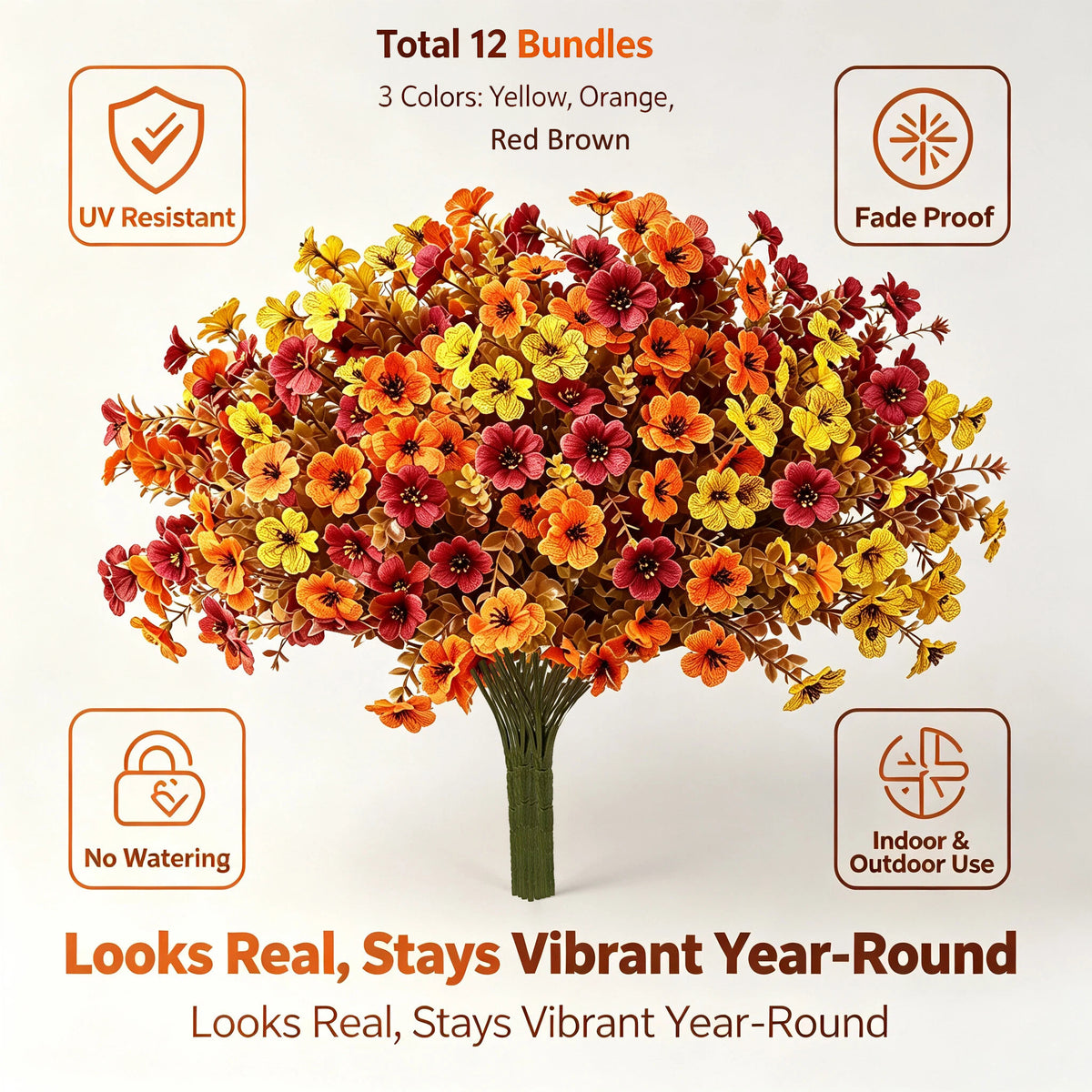 12 Bundles Artificial Fall Plants Flowers for Outdoor Decoration, 14" UV Resistant Faux Silk Daisy for Porch Patio Yard Autumn Decor