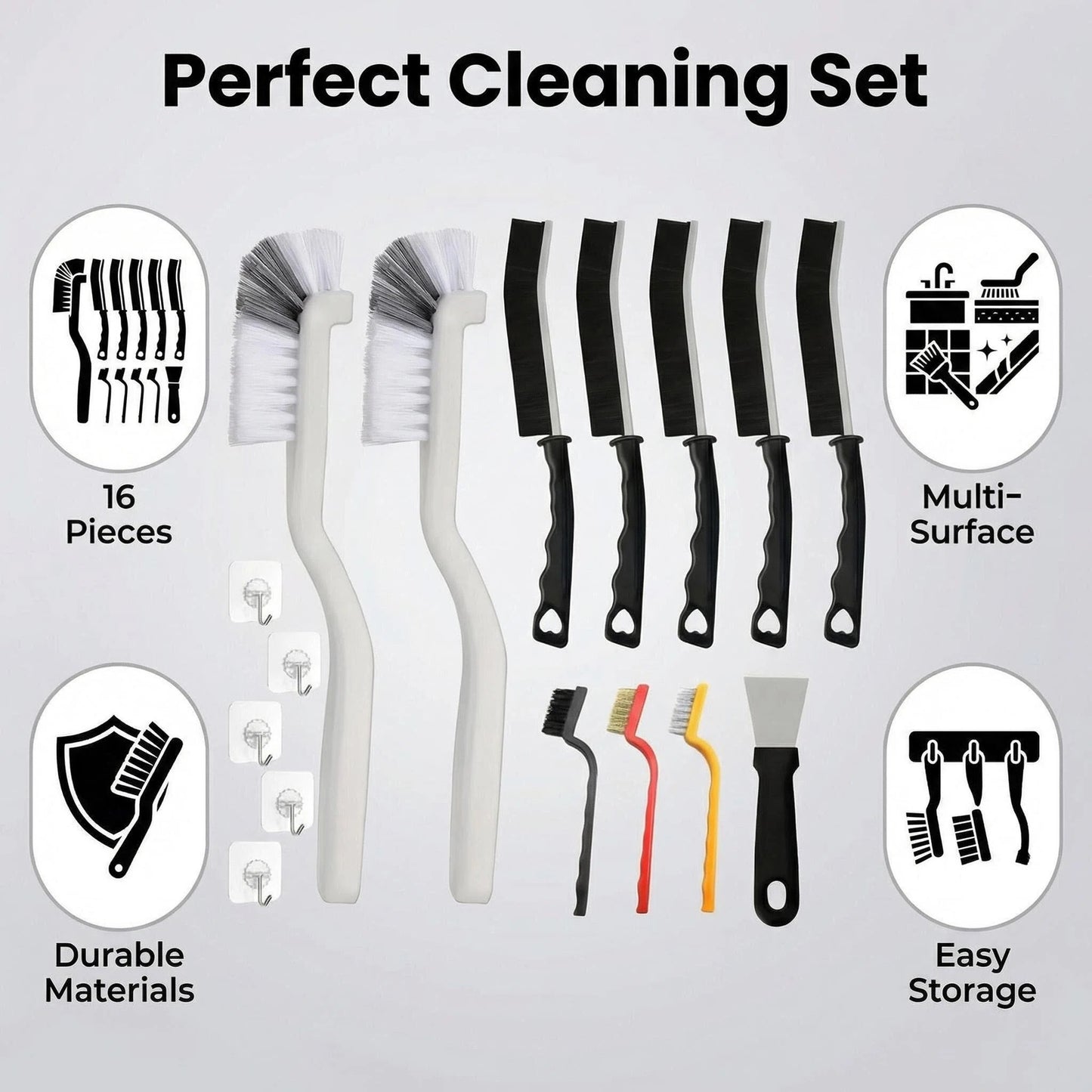 DIDUBUY 16 Pcs Crevice Cleaning Brush Set, Hard Bristle Scrub Brushes for Deep Cleaning, Crevice & Grout Cleaner Kit for Kitchen, Bathroom, Tiles, Bottles, and Blenders