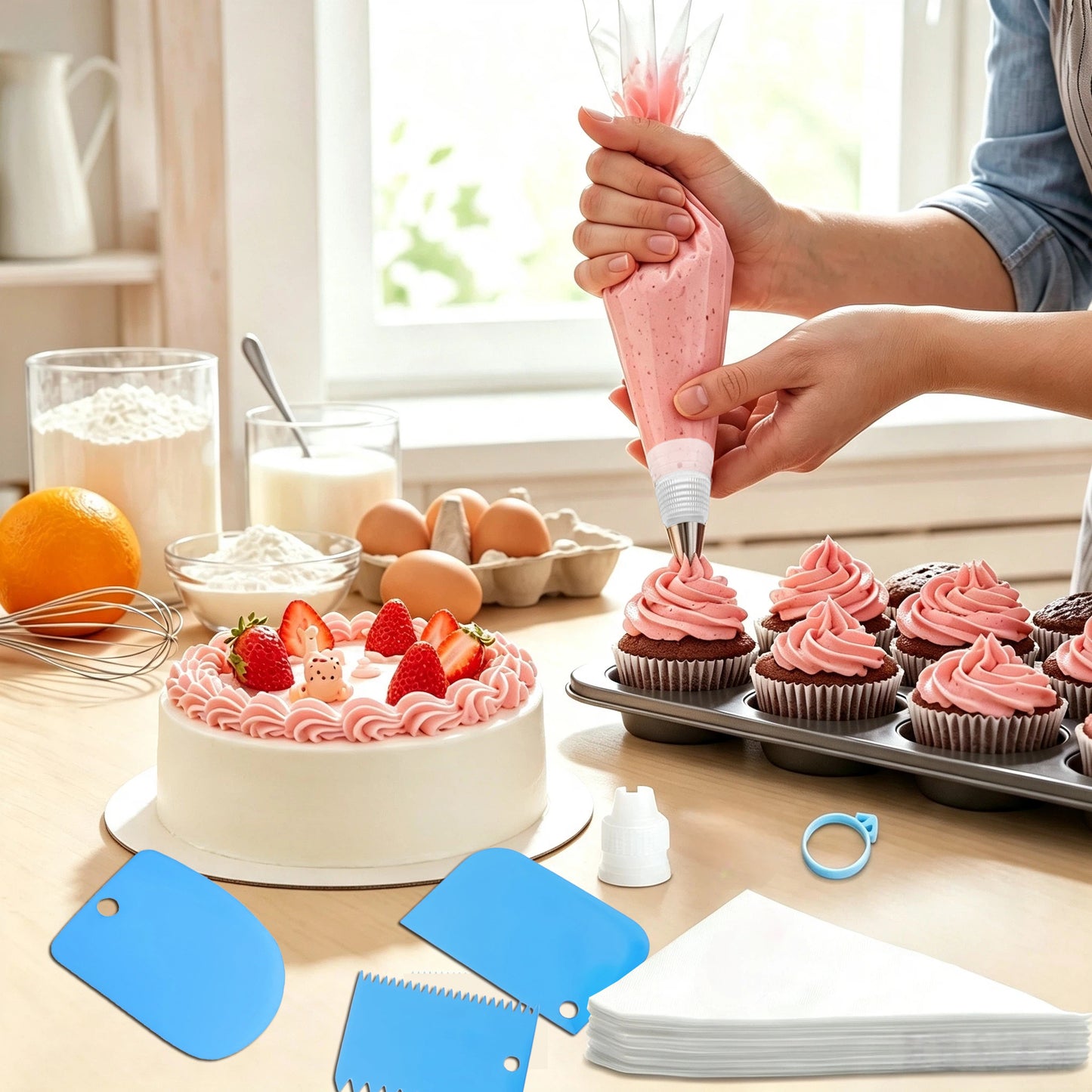 Piping Bags and Tips Set, 231 Pcs Cake Decorating Supplies Kit, 12 Inch Disposable Anti Burst Icing Bags, Frosting Tips, Couplers, Bag Ties, Cake Scrapers