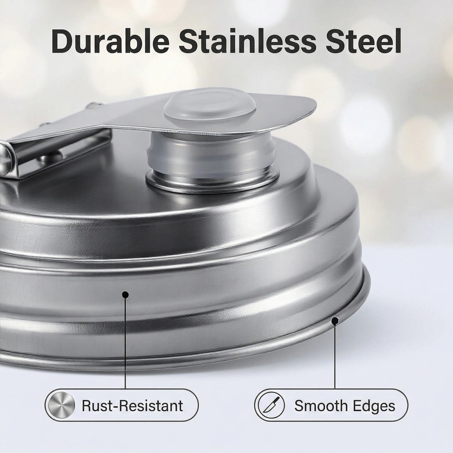 DIDUBUY 2PCS Wide-mouth Mason Jar Lids with Pour Spout | Stainless Steel Airtight Flip Cap Lids – Leak Proof for Storage, Drinking & Meal Prep