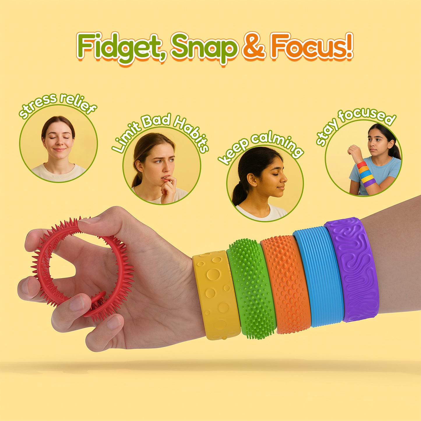 DIDUBUY 6 pack Textured Silicone Slap Bracelets | Sensory Fidget Toys for Kids & Adults | Wearable Stress Relief for Anxiety, Autism, ADHD | Travel Toy