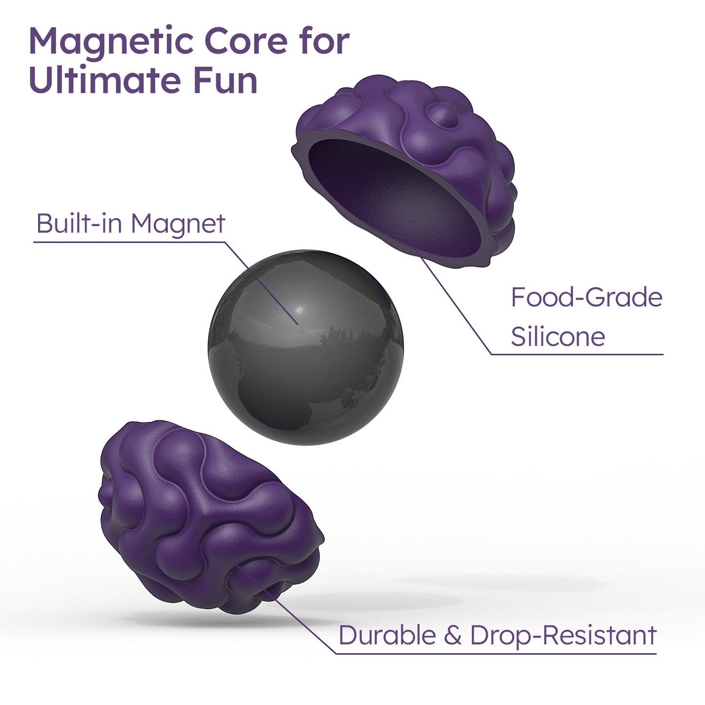 DIDUBUY Magnetic Fidget Balls for Adults & Teens, 6 Pcs Silicone Sensory Stress Relief Toys for Autism, Anxiety, Adhd, Quiet Desk Fidget Toy, Fun Gift Idea. Purple