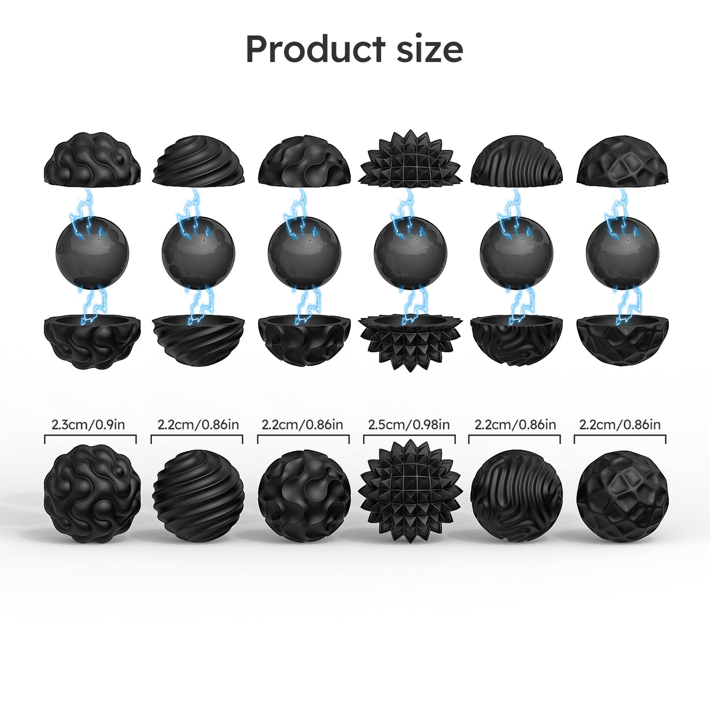 6 Pcs Magnetic Sensory Balls for Adults & Teens, Silicone Quiet Desk Stress Relief Fidget Ball Toys for Autism, Anxiety, Fun Gift Idea, Black